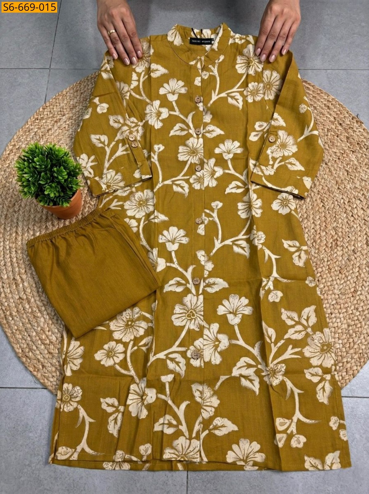 Light Brown Fancy Bamboo Cotton Co Ord Set