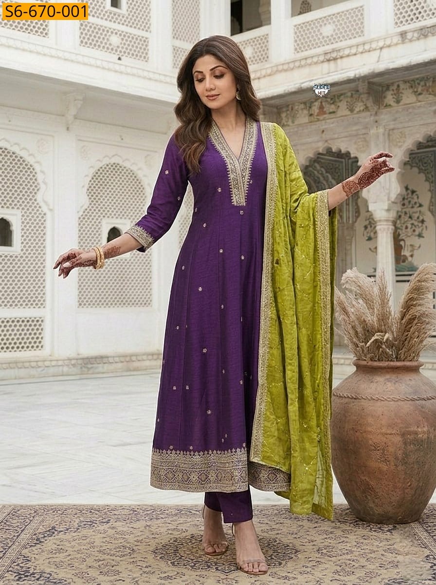 Violet Fancy vichithra silk kurti pant dupatta Set