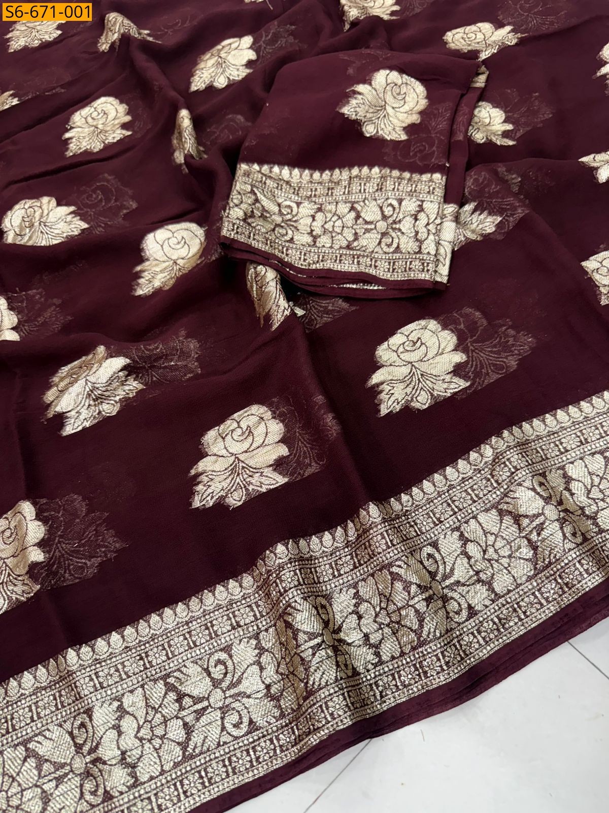 Maroon Viscose Georgette Saree