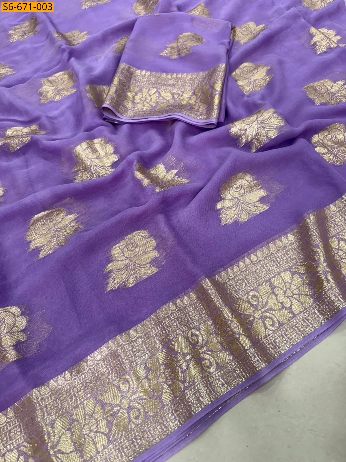 Lavendar Viscose Georgette Saree