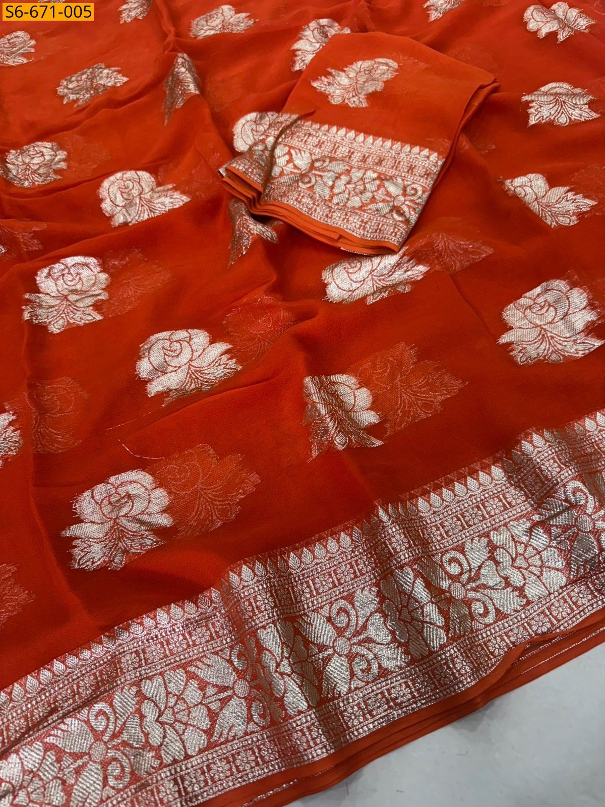 Orange Viscose Georgette Saree