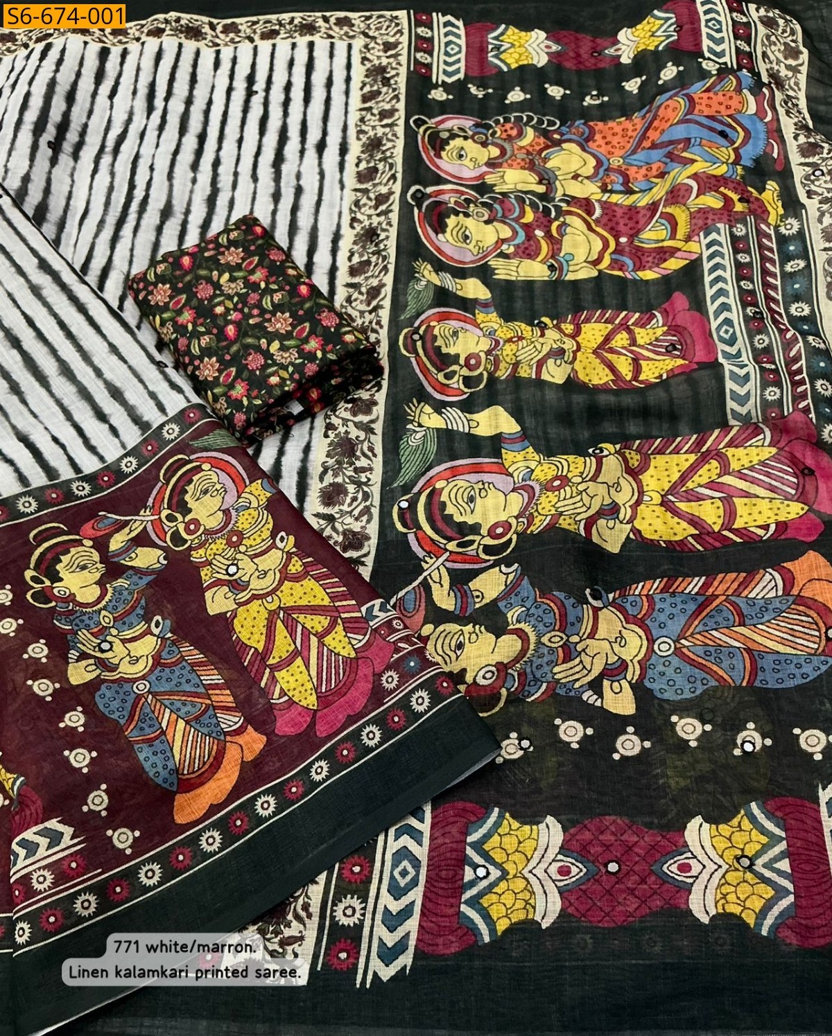 White Fancy Linen Printed sarees