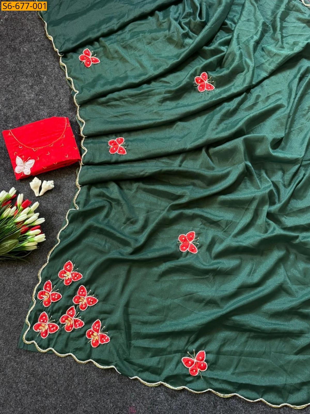 Green Butterfly Handwork sarees