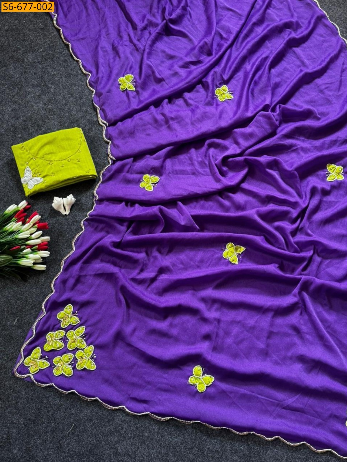 Voilet Butterfly Handwork sarees