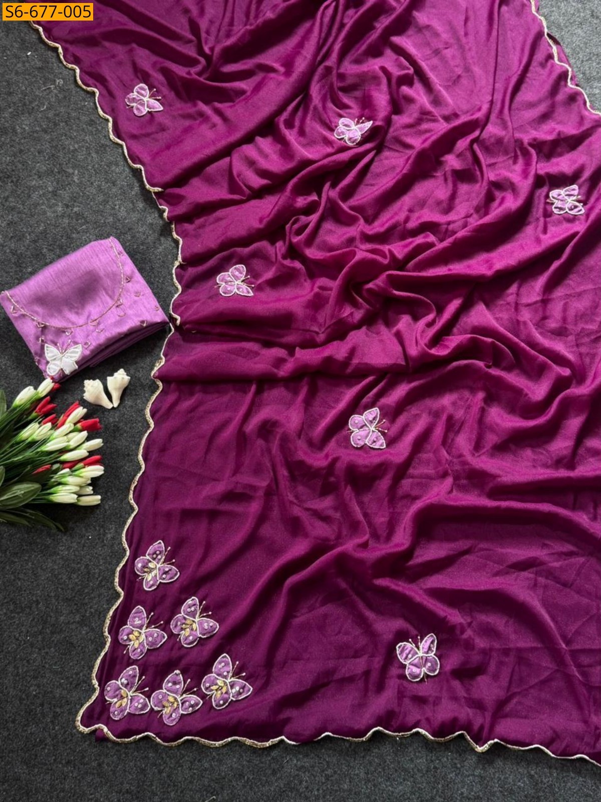 Megenta Butterfly Handwork sarees