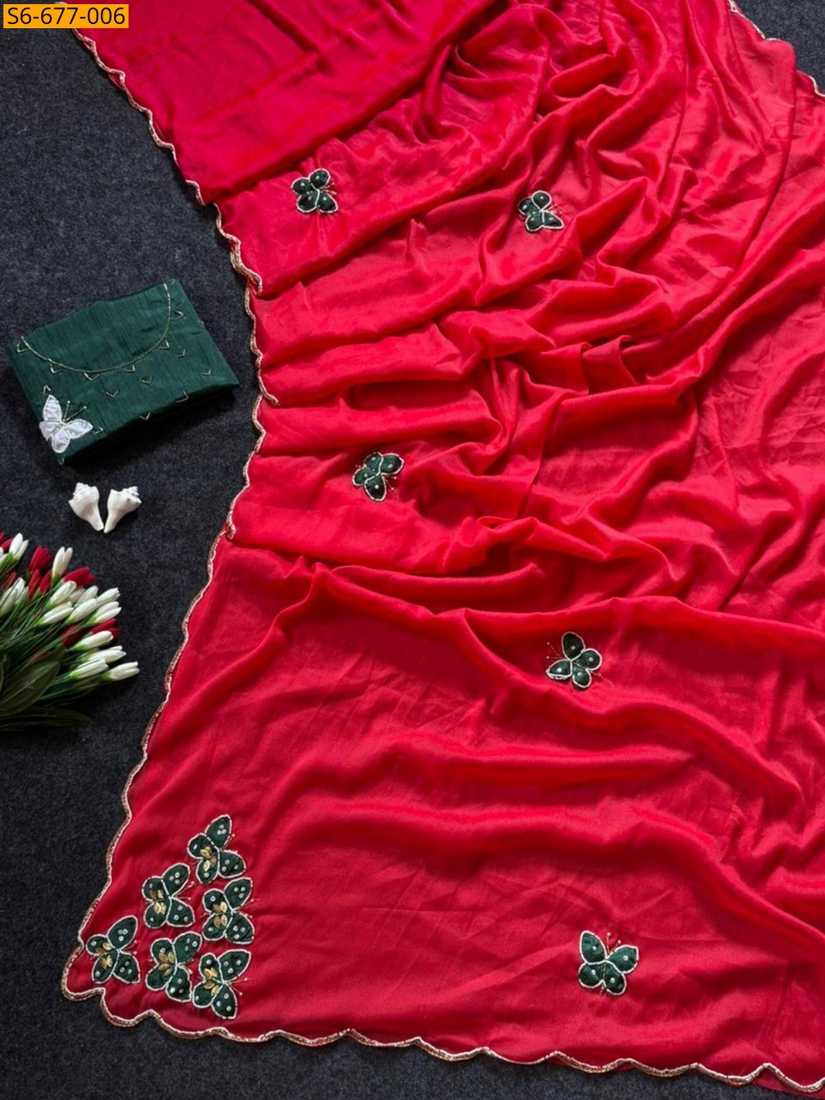 Red Butterfly Handwork sarees