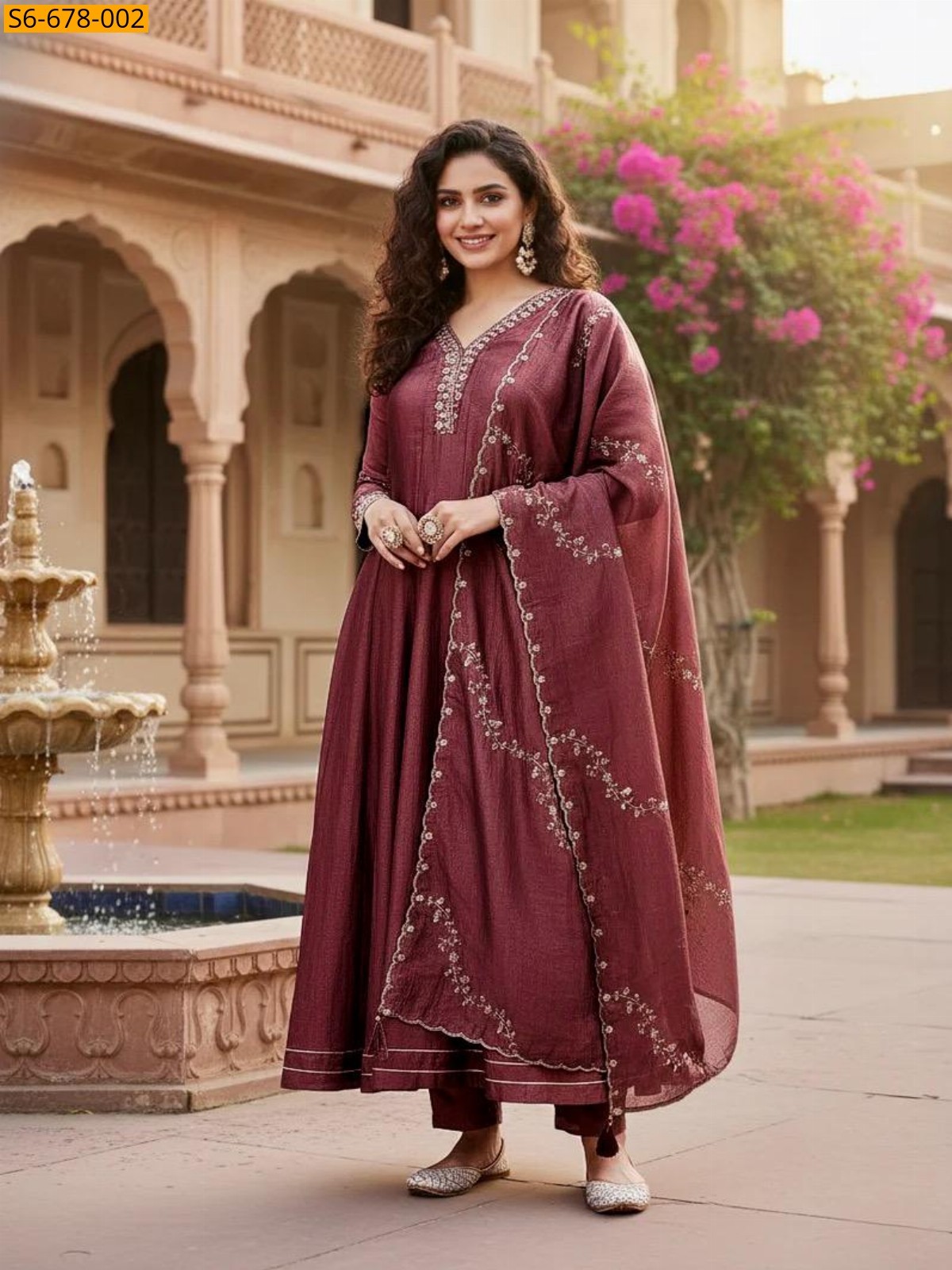 Maroon Vichhitra Silk Anarkali kurti Pant Set