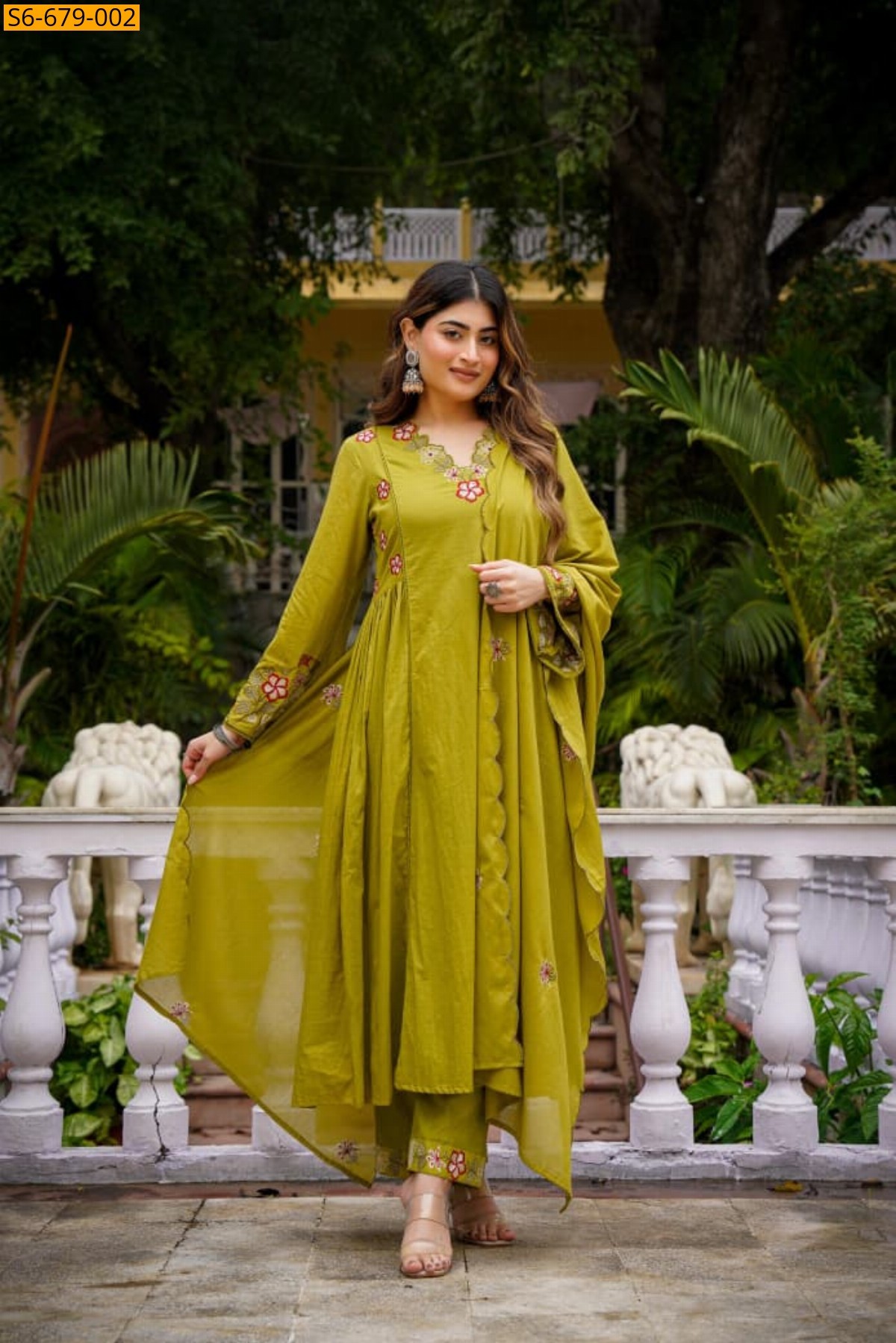 Green Chanderi silk kurti Pant Dupatta Set