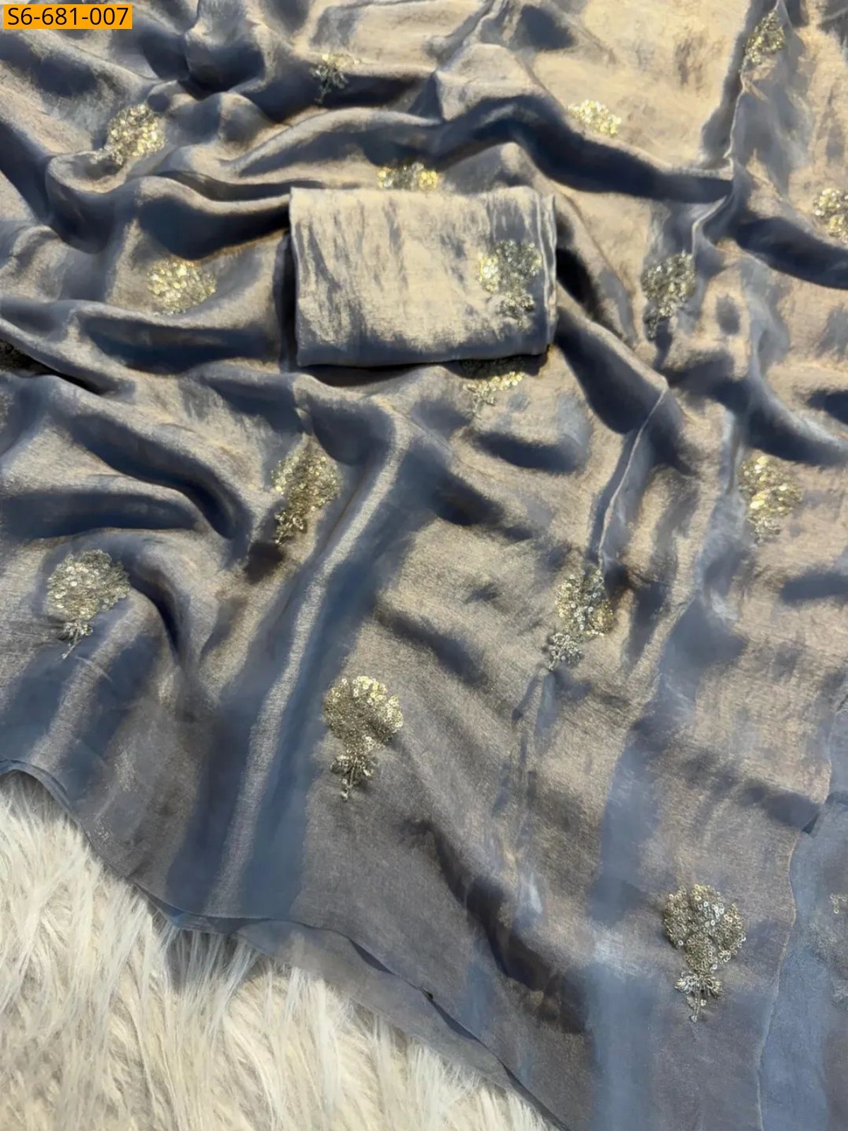 Grey Soft Space Silk Sarees