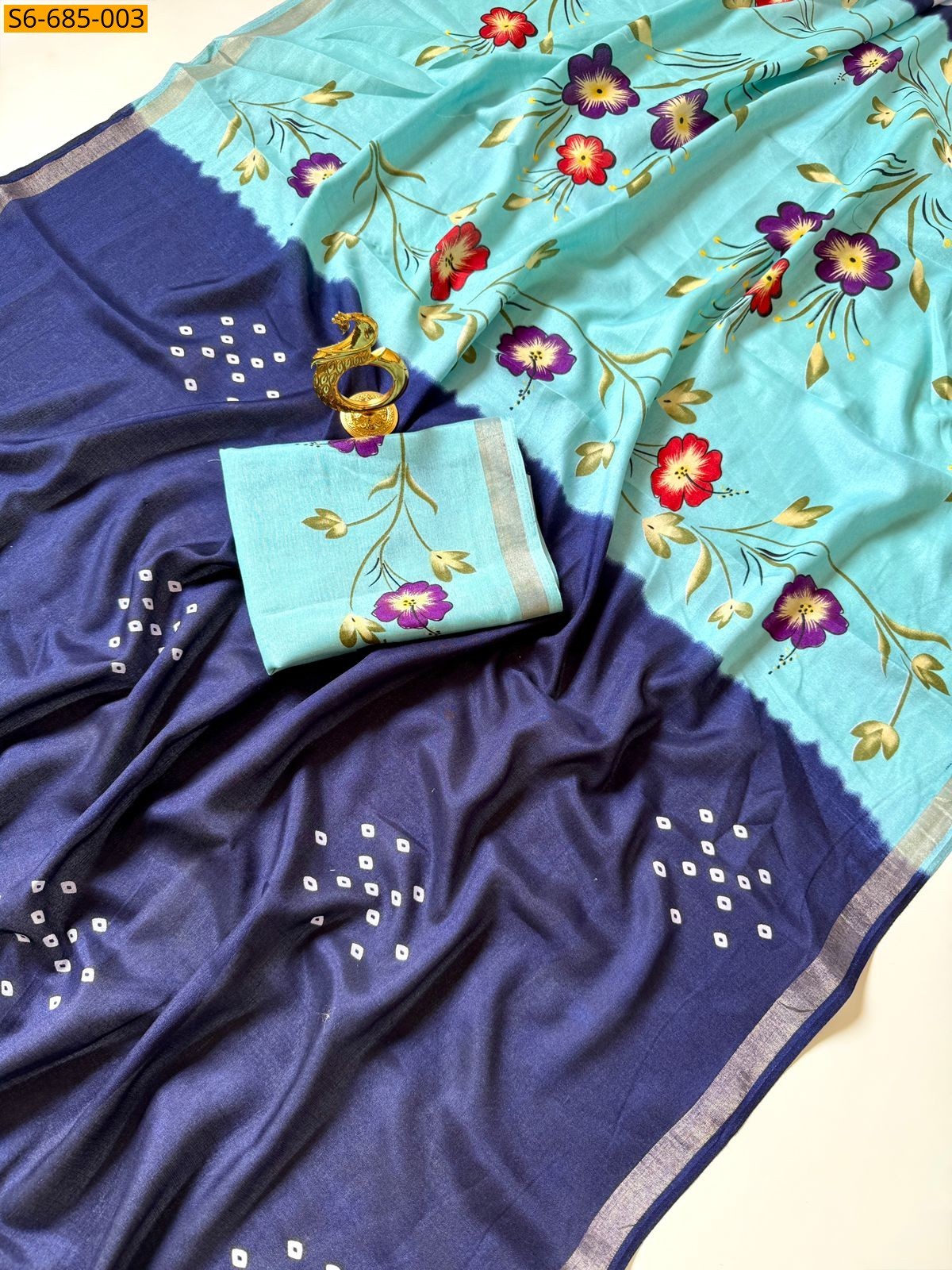 Navy Blue Fancy mulmul cotton sarees