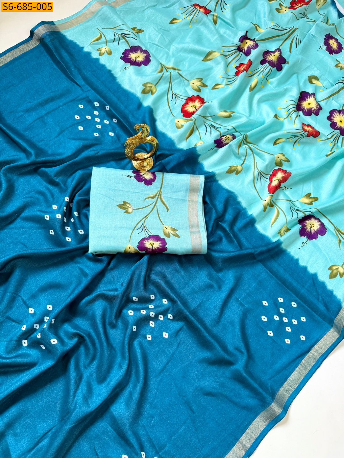 Sky Blue Fancy mulmul cotton sarees
