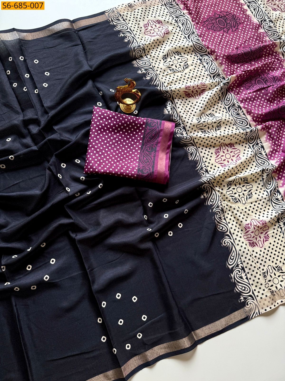 Black Fancy mulmul cotton sarees