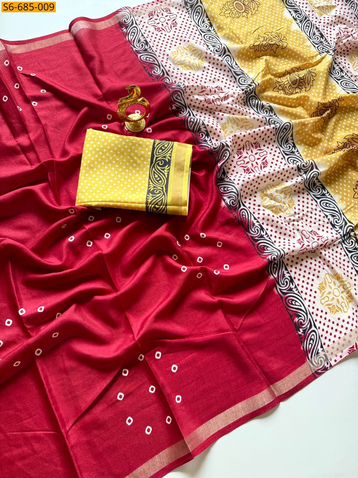 Red Fancy mulmul cotton sarees