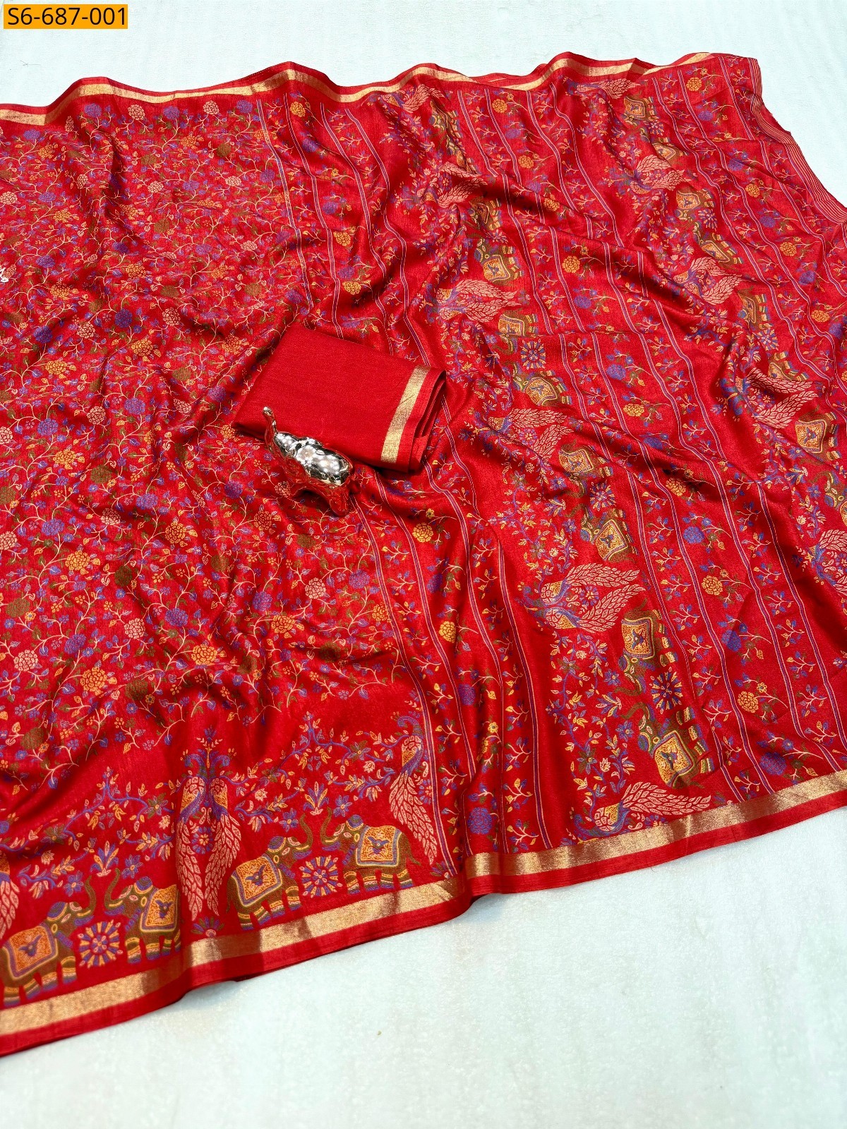 Red Soft Tusser Kashmiri printed saree