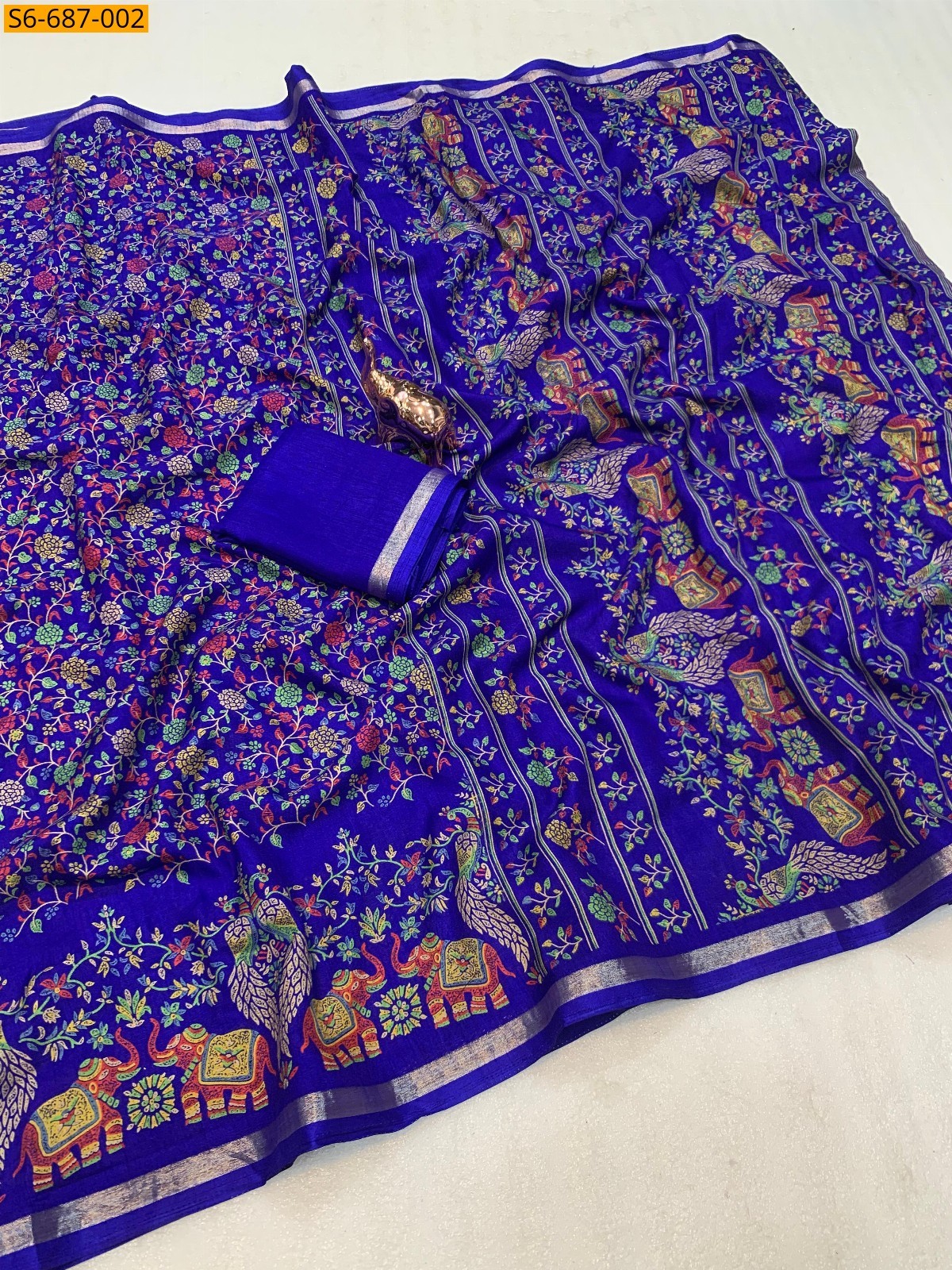 Royal Blue Soft Tusser Kashmiri printed saree