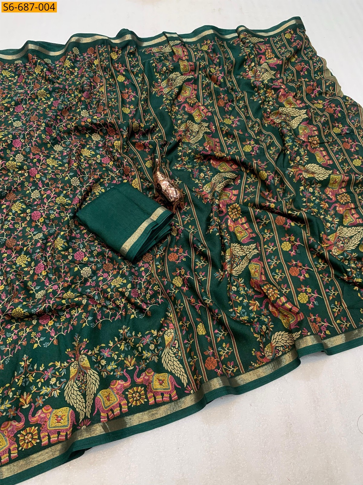 Green Soft Tusser Kashmiri printed saree