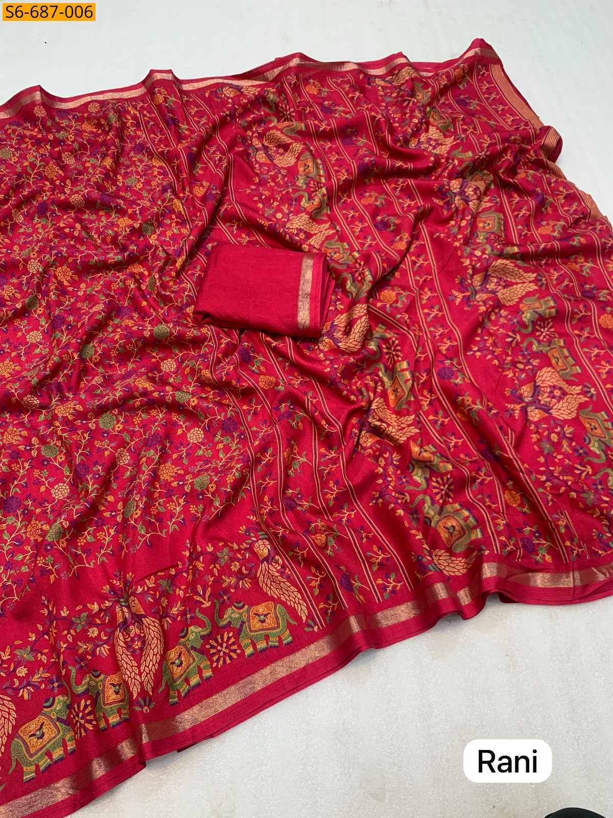 Red Soft Tusser Kashmiri printed saree