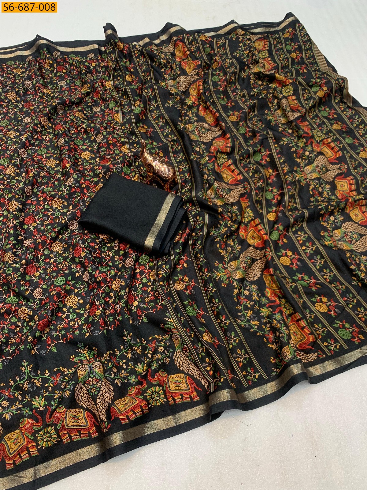 Black Soft Tusser Kashmiri printed saree