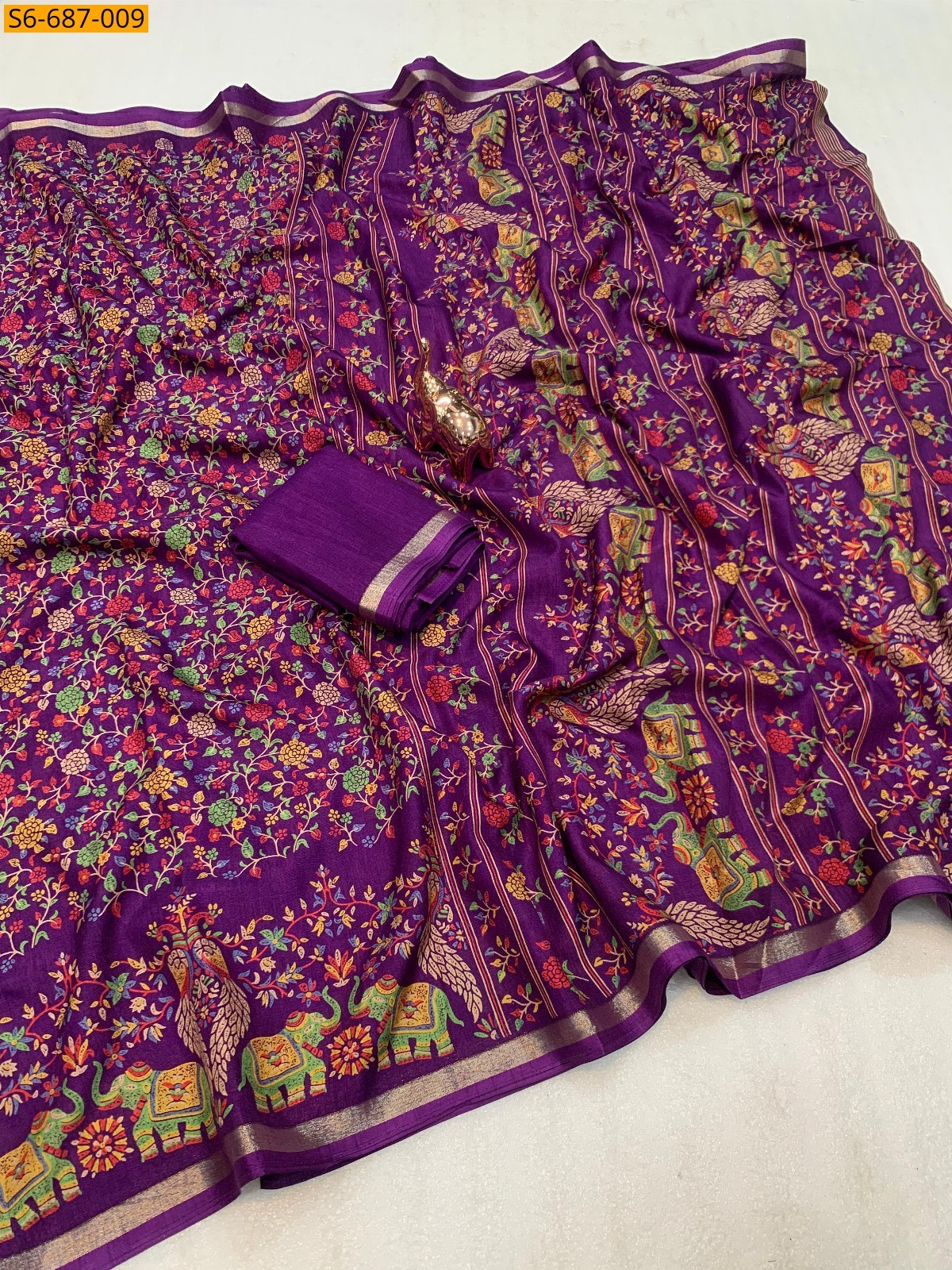 Purple Soft Tusser Kashmiri printed saree
