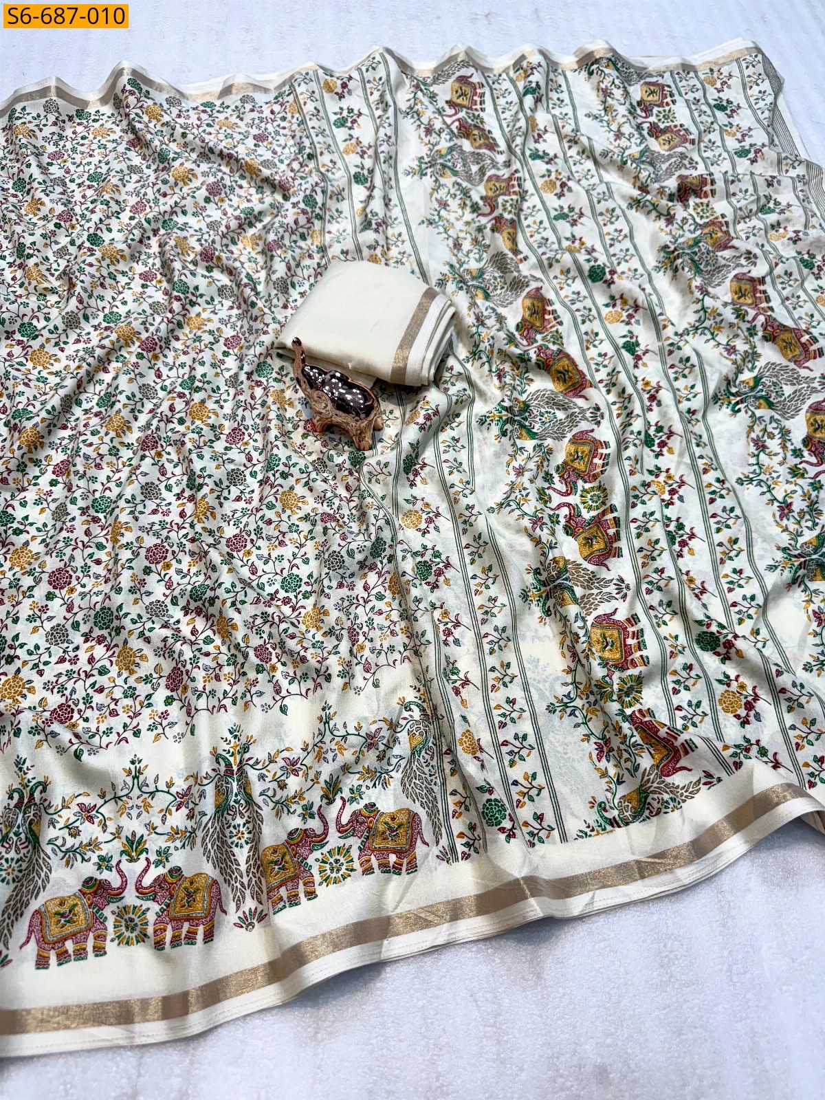 White Soft Tusser Kashmiri printed saree