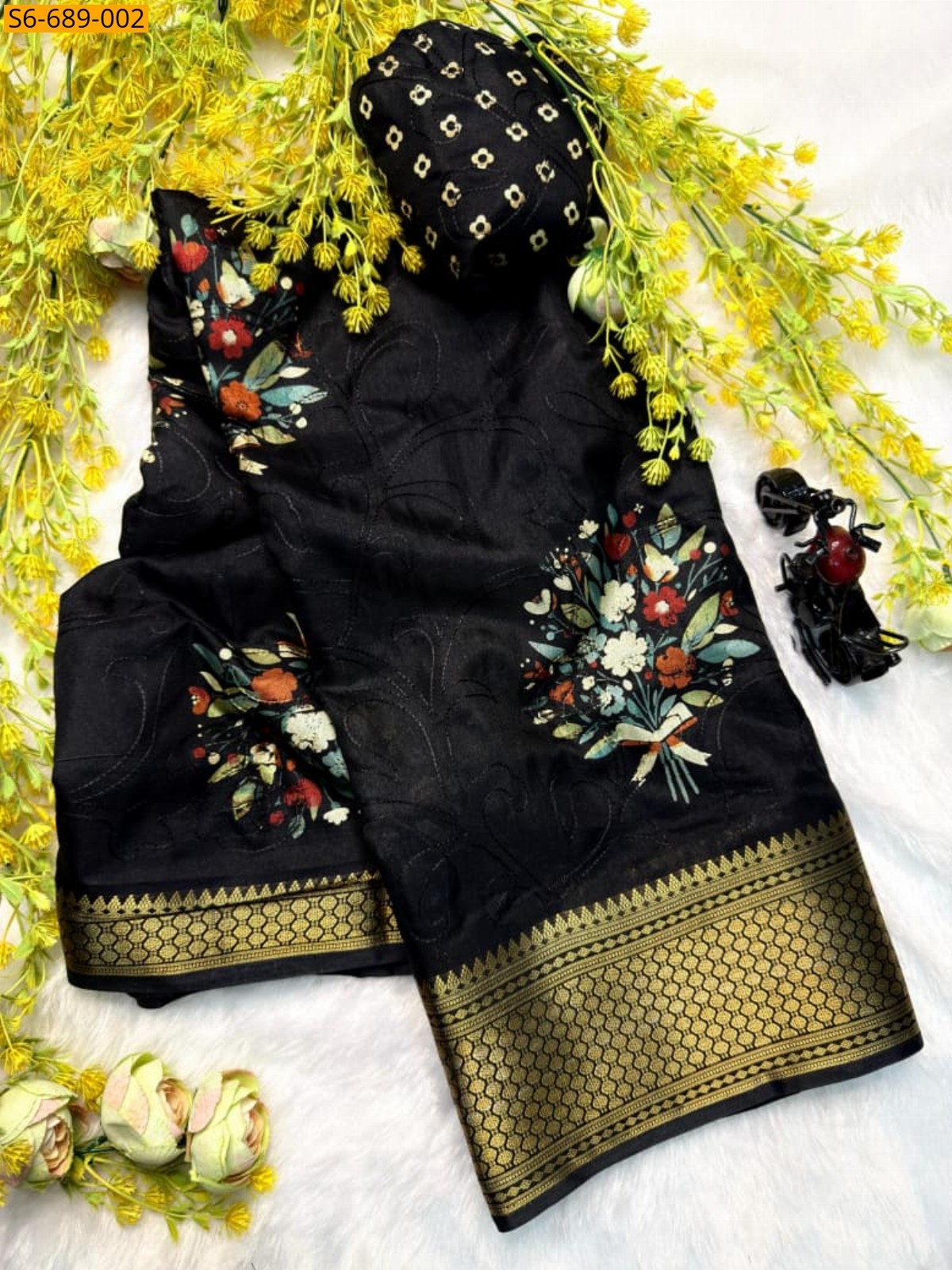 Black Fancy Dola Silk Saree