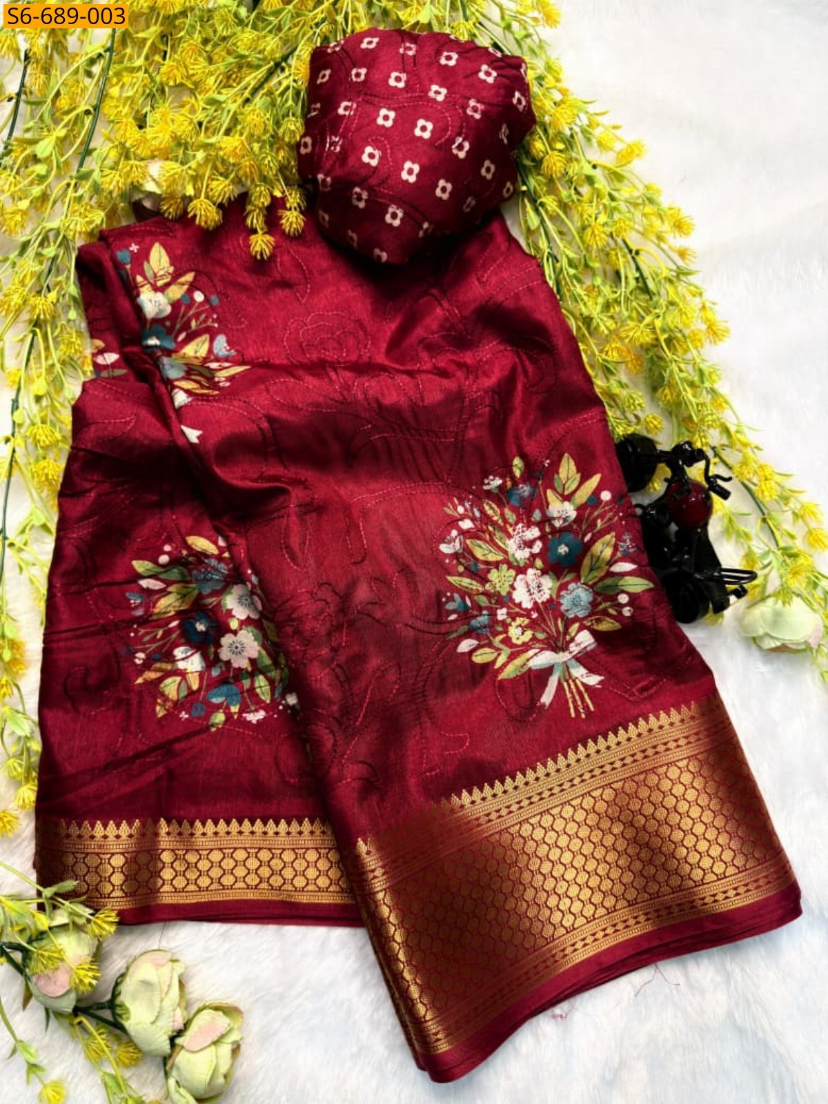 Red Fancy Dola Silk Saree