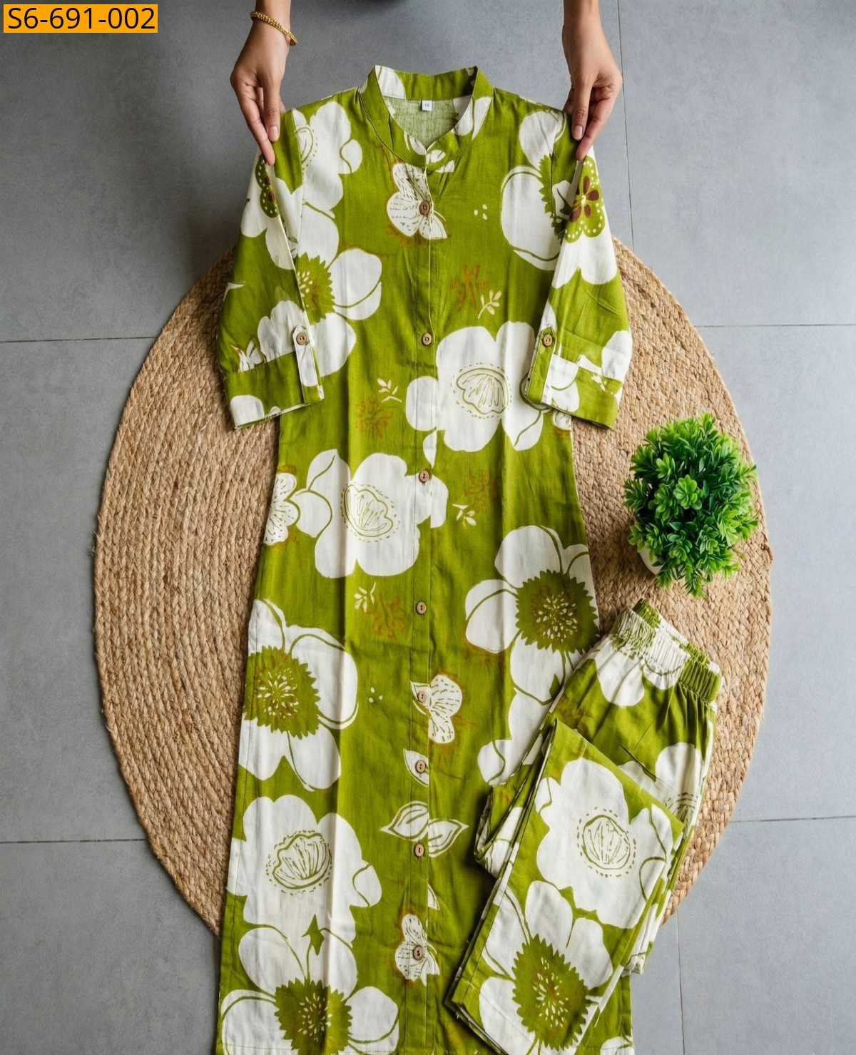 Green Fancy Bamboo Cotton Co Ord Set