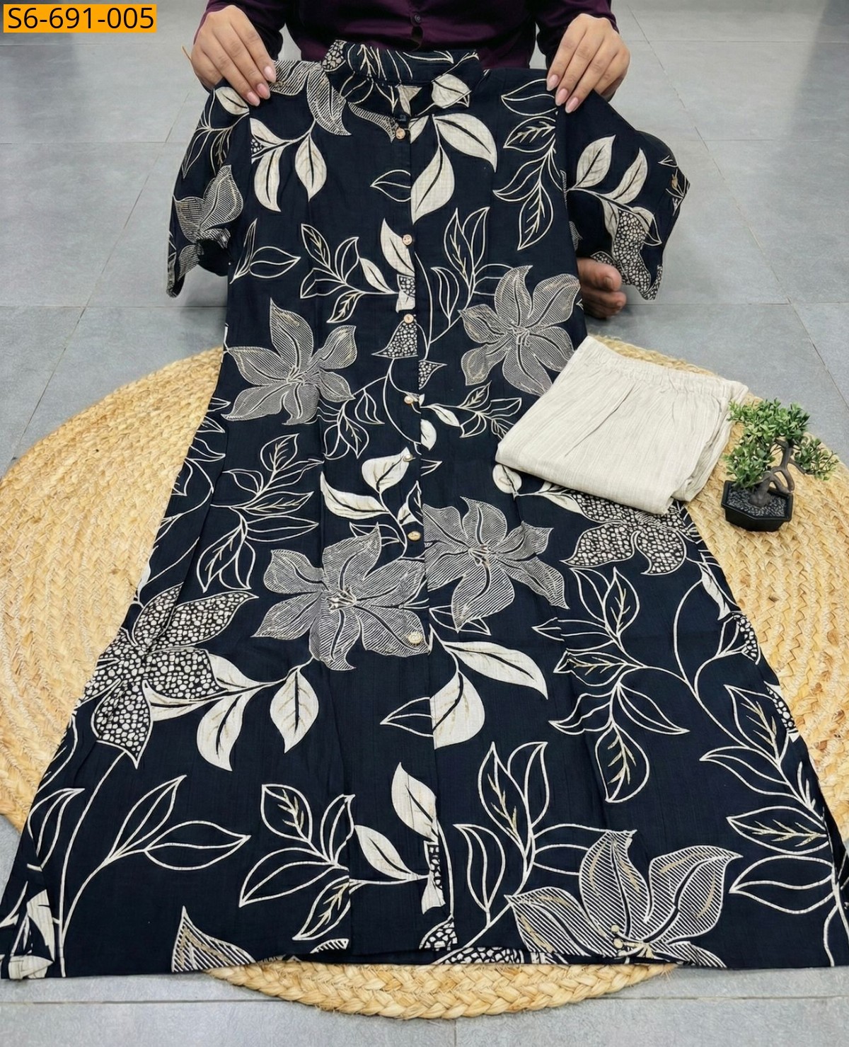 Black Fancy Bamboo Cotton Co Ord Set