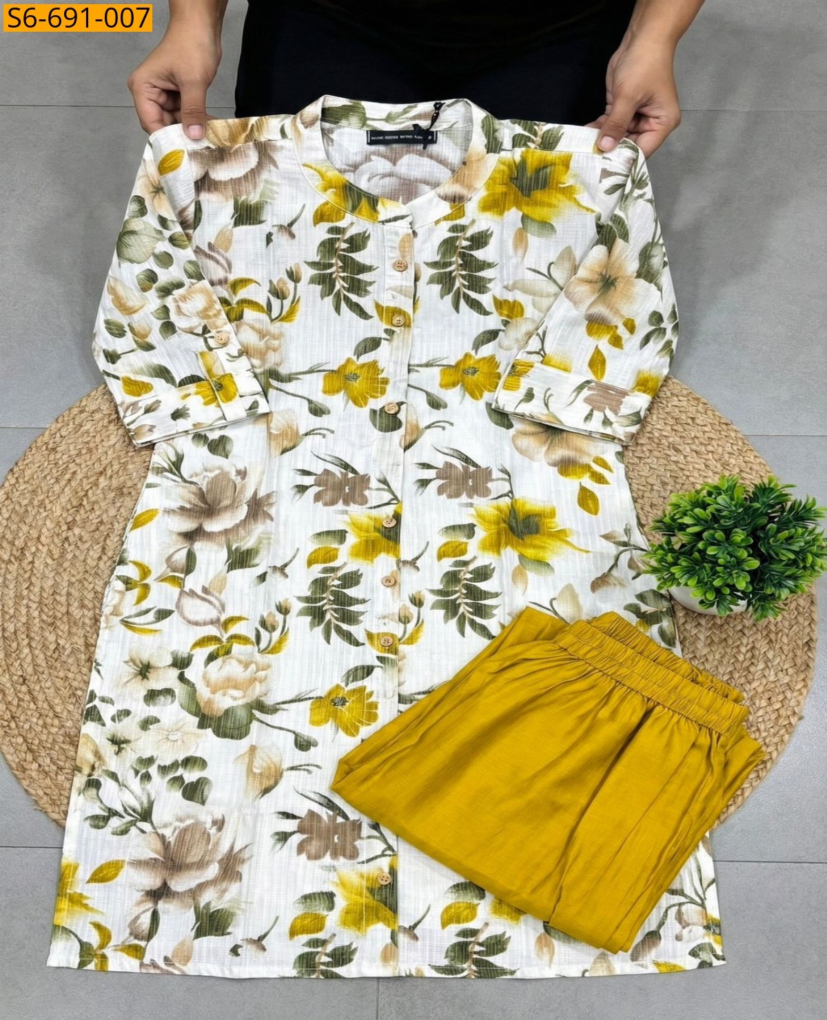 Half White Fancy Bamboo Cotton Co Ord Set