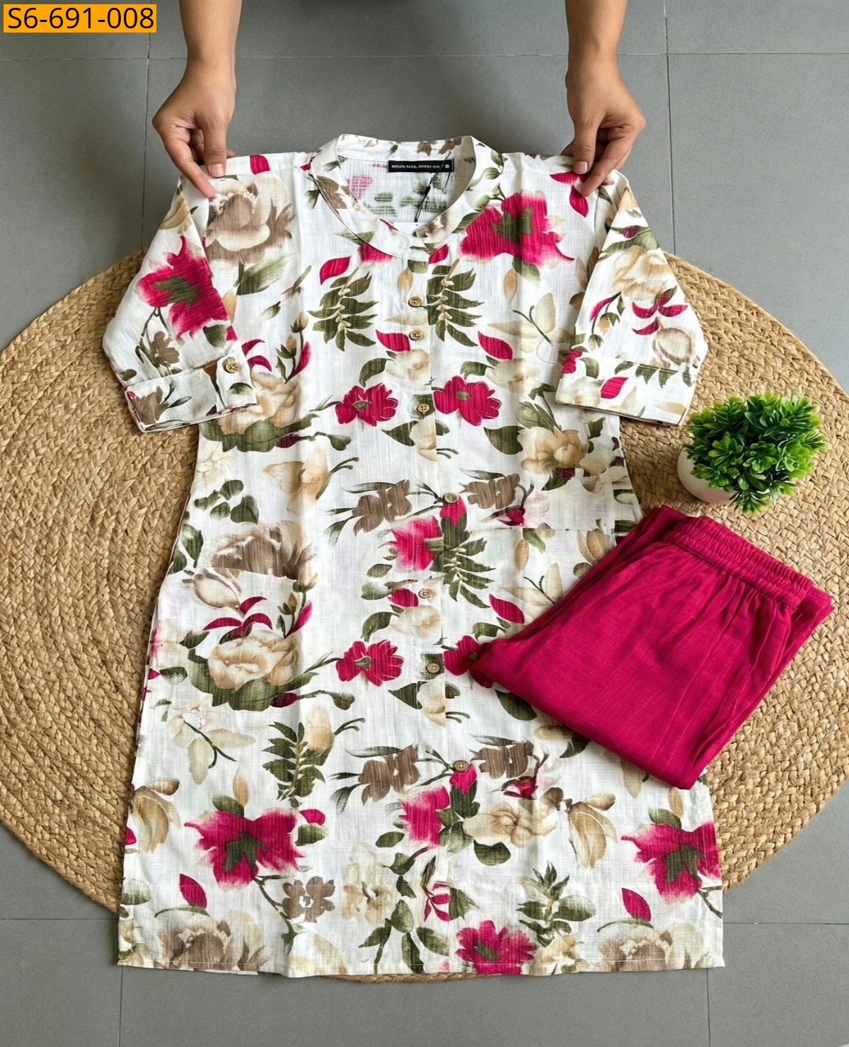 Half White Fancy Bamboo Cotton Co Ord Set