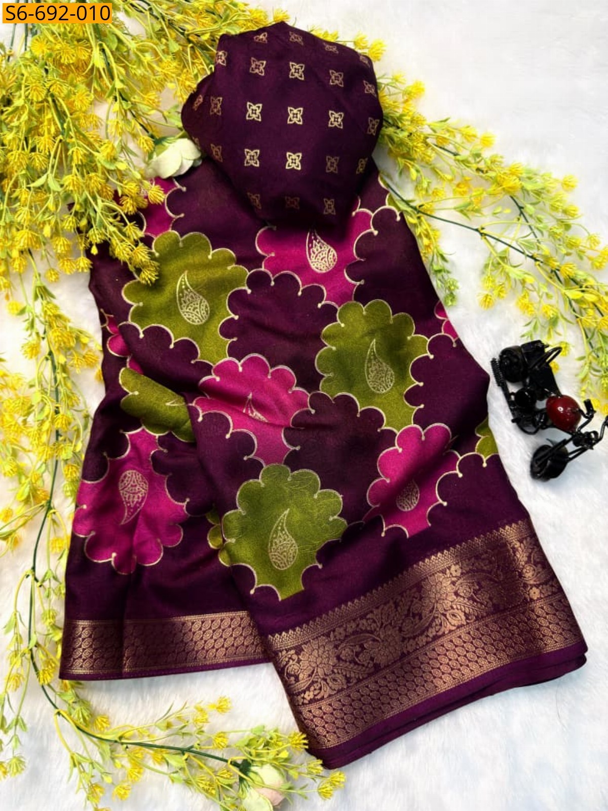 Wine Fancy Marshmellow Saree