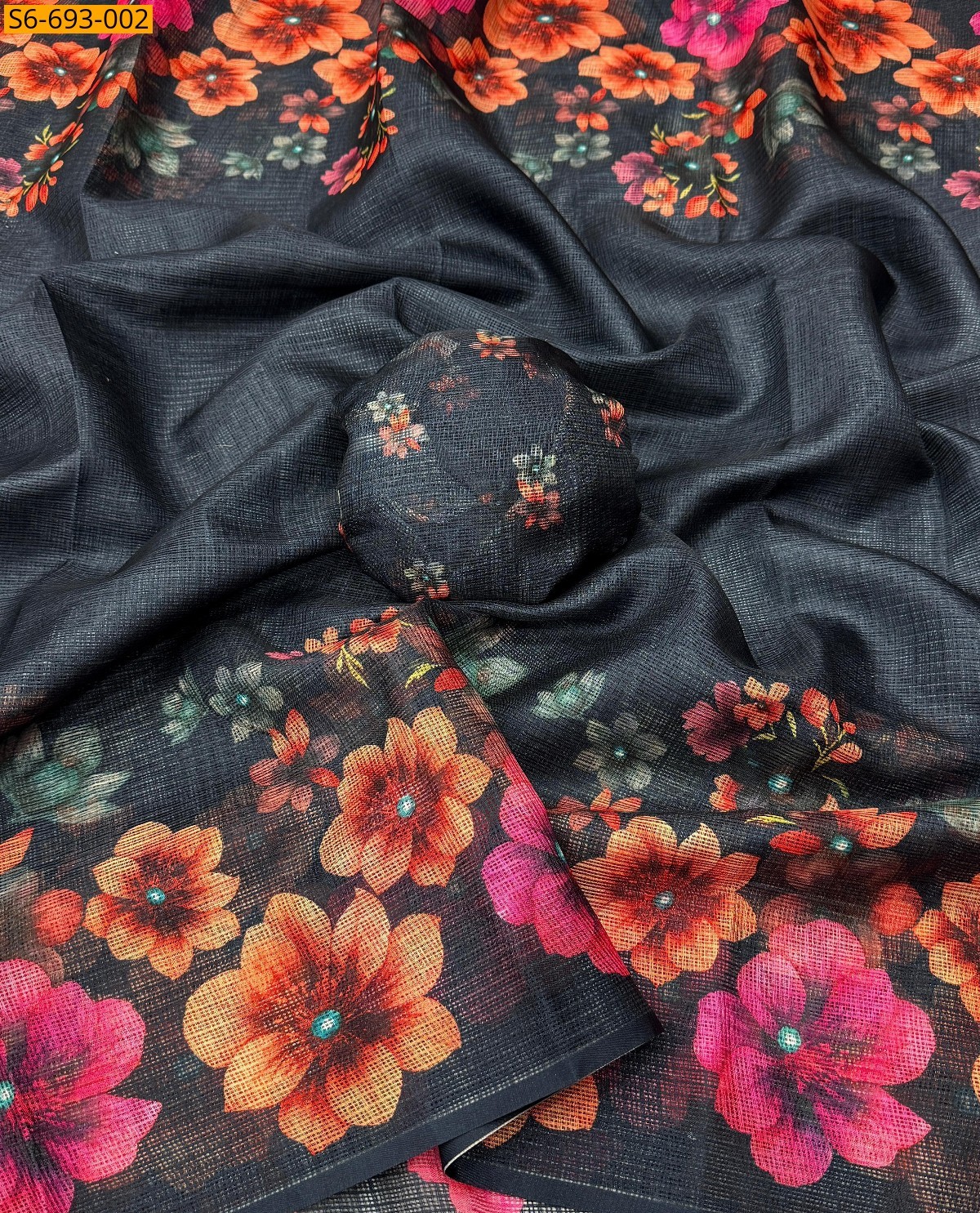 Black Soft Kota Checks Sarees