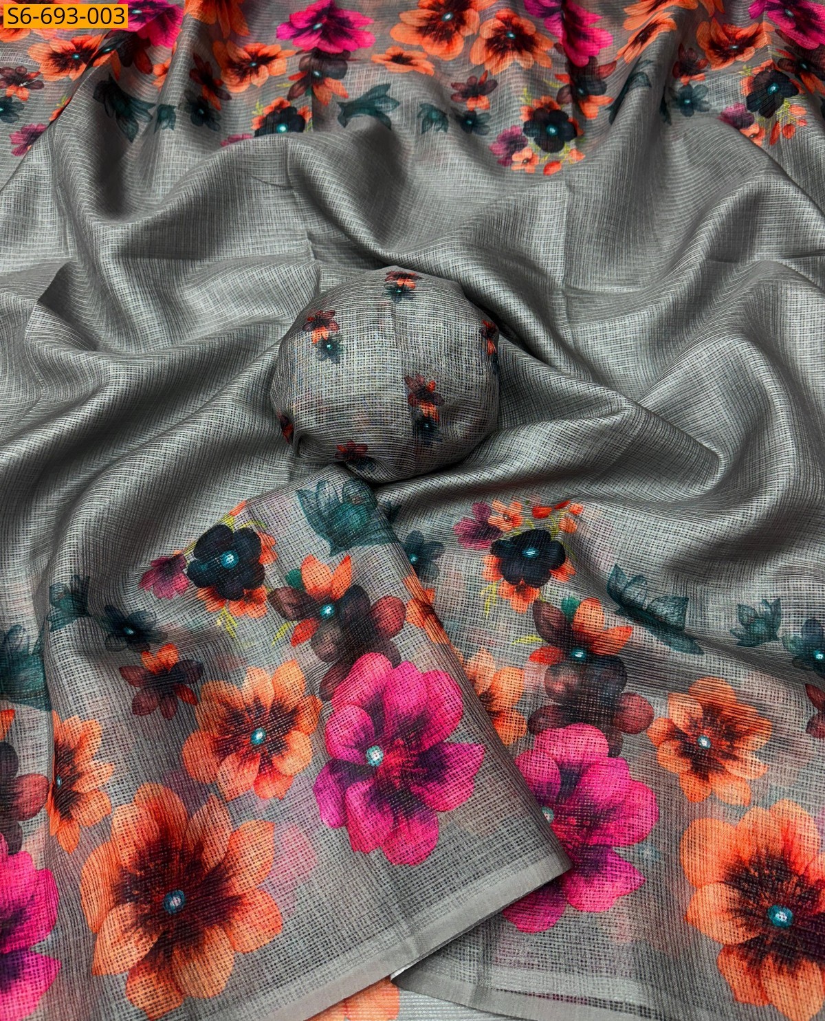 Grey Soft Kota Checks Sarees