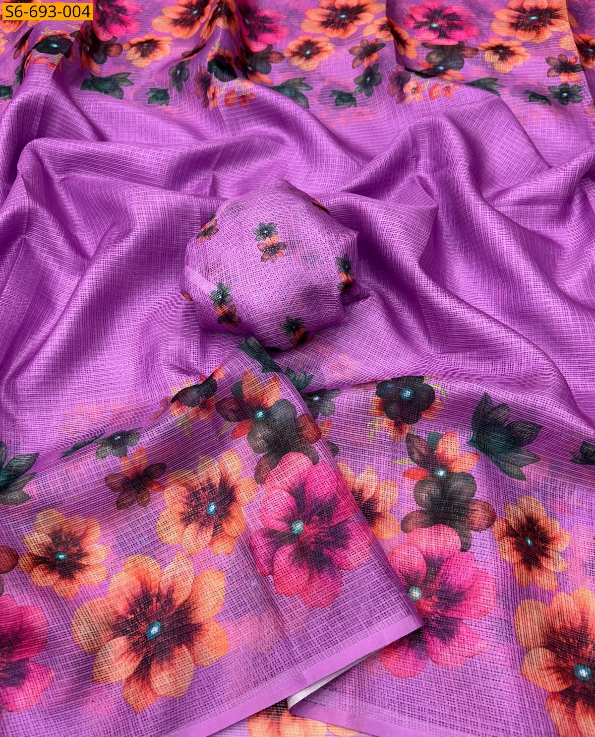 Lavender Soft Kota Checks Sarees