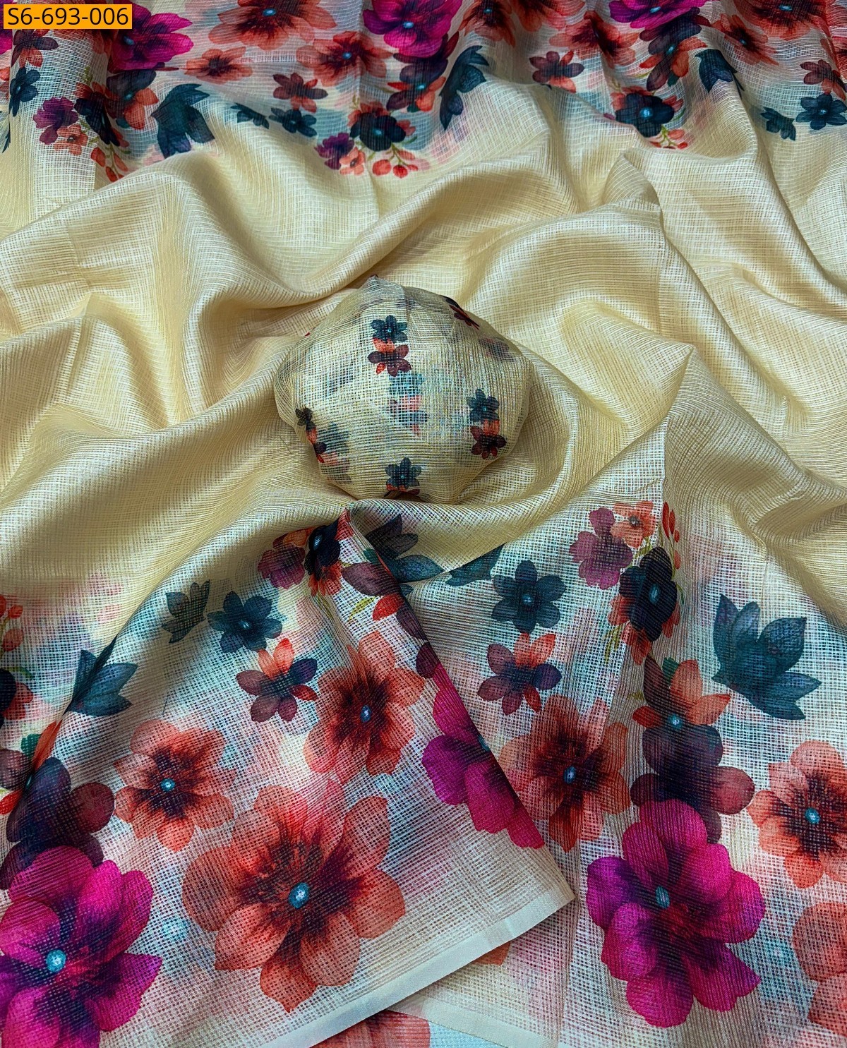 Cream Soft Kota Checks Sarees