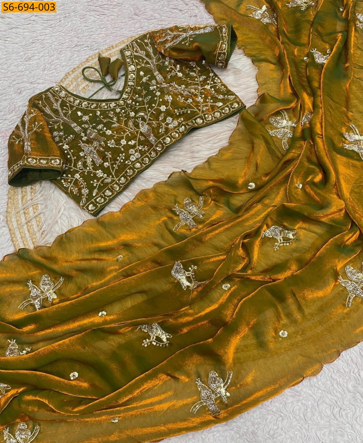 Mustard Yellow Premium Fandy Satin Sarees