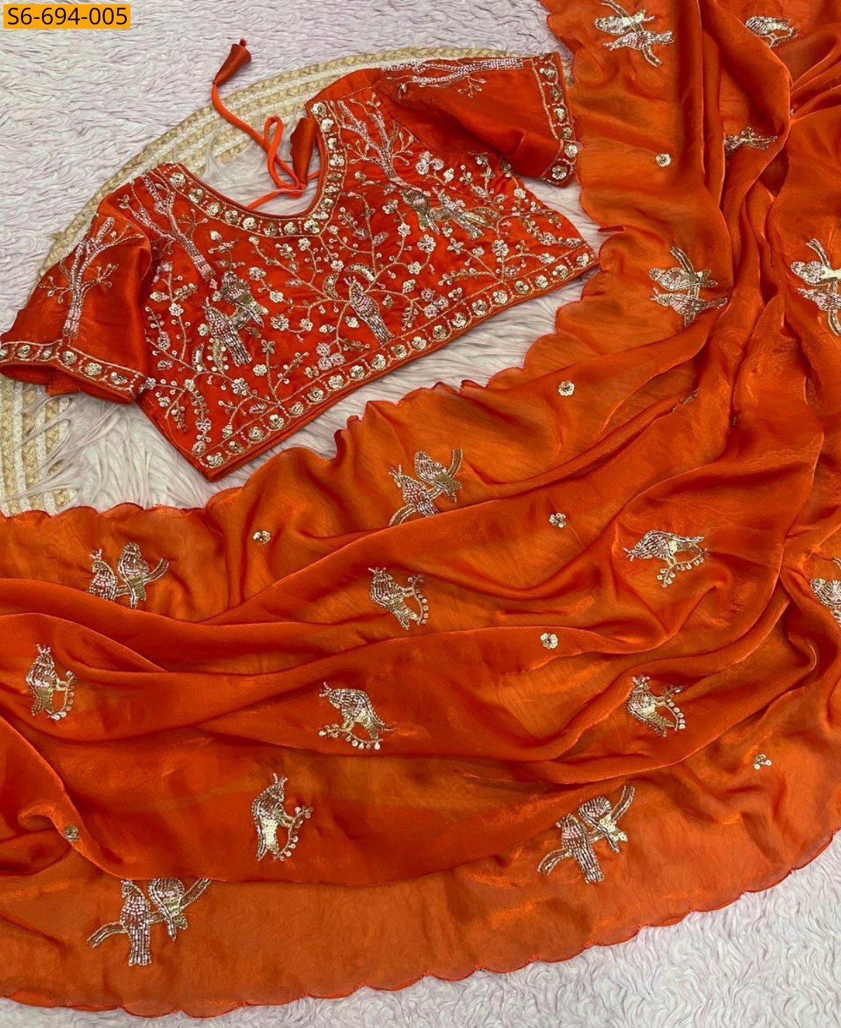 Orange Premium Fandy Satin Sarees