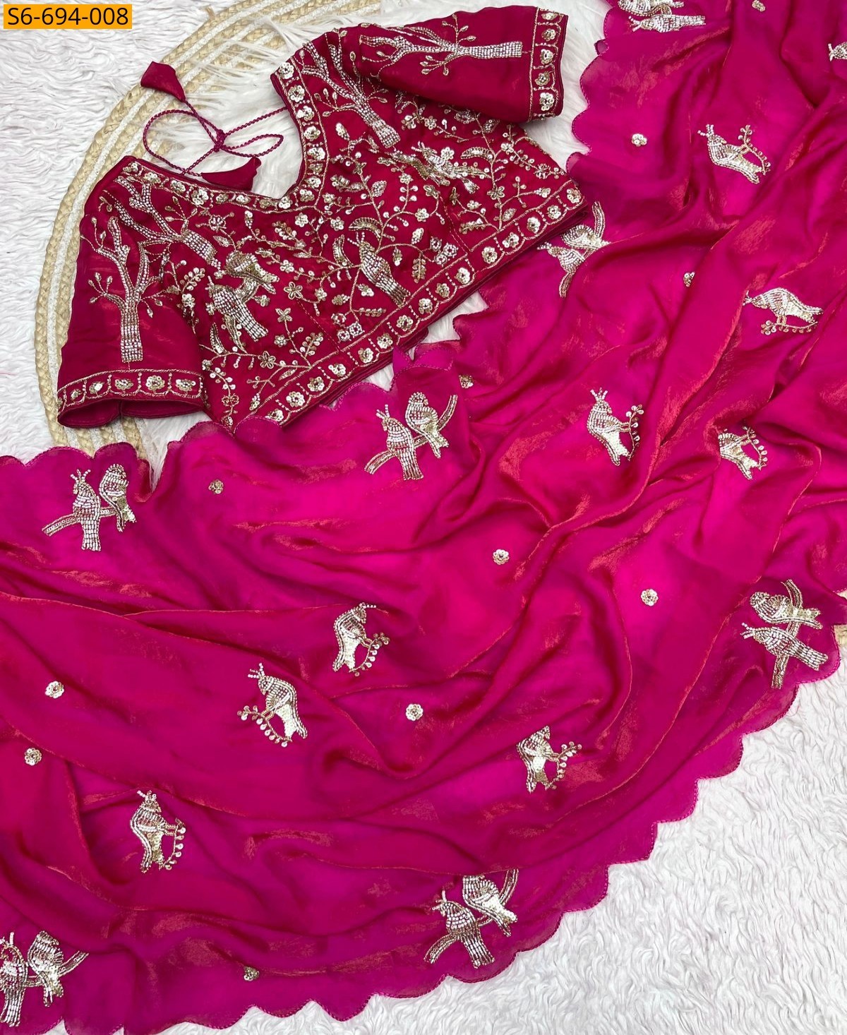 Rani Pink Premium Fandy Satin Sarees