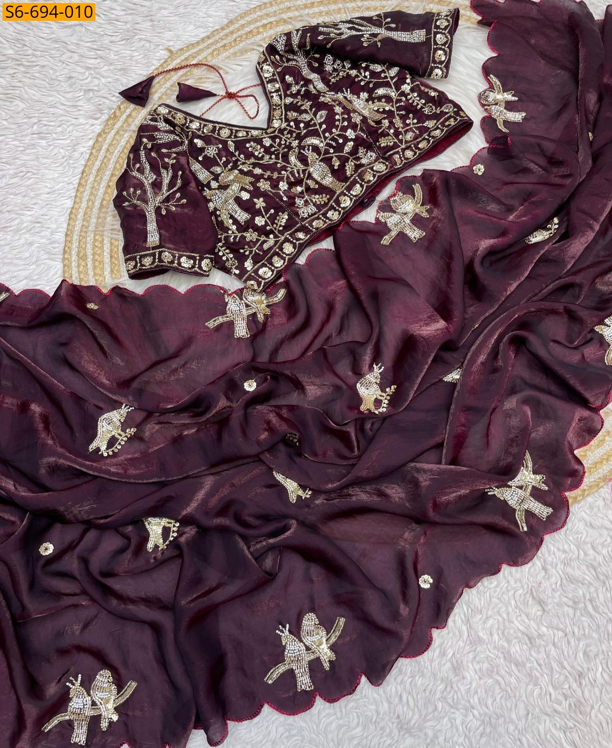 Dark Brown Premium Fandy Satin Sarees