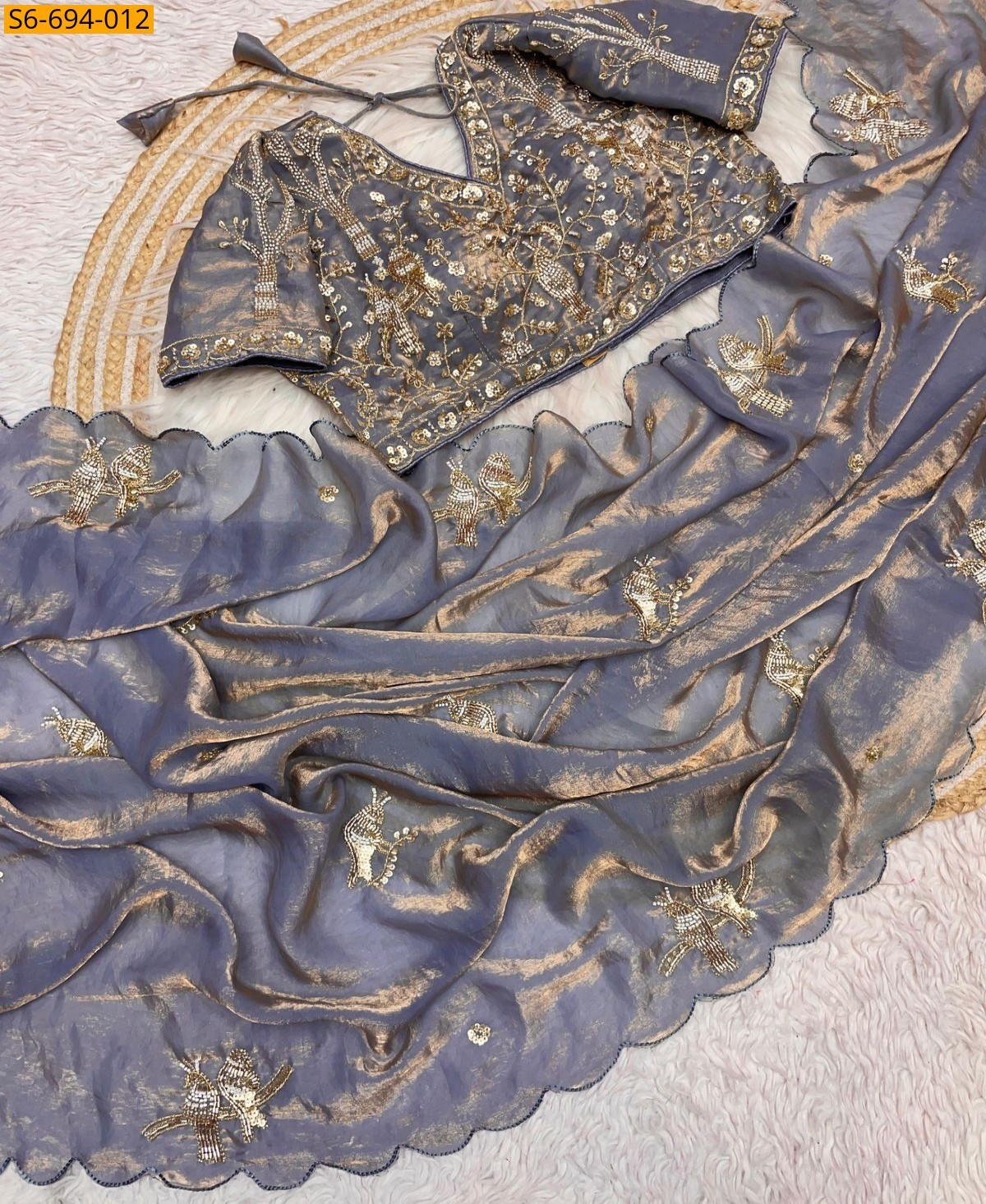 Light Grey Premium Fandy Satin Sarees