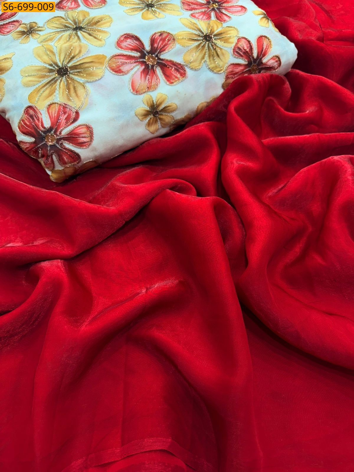 Red Space Fendy Sattin Saree