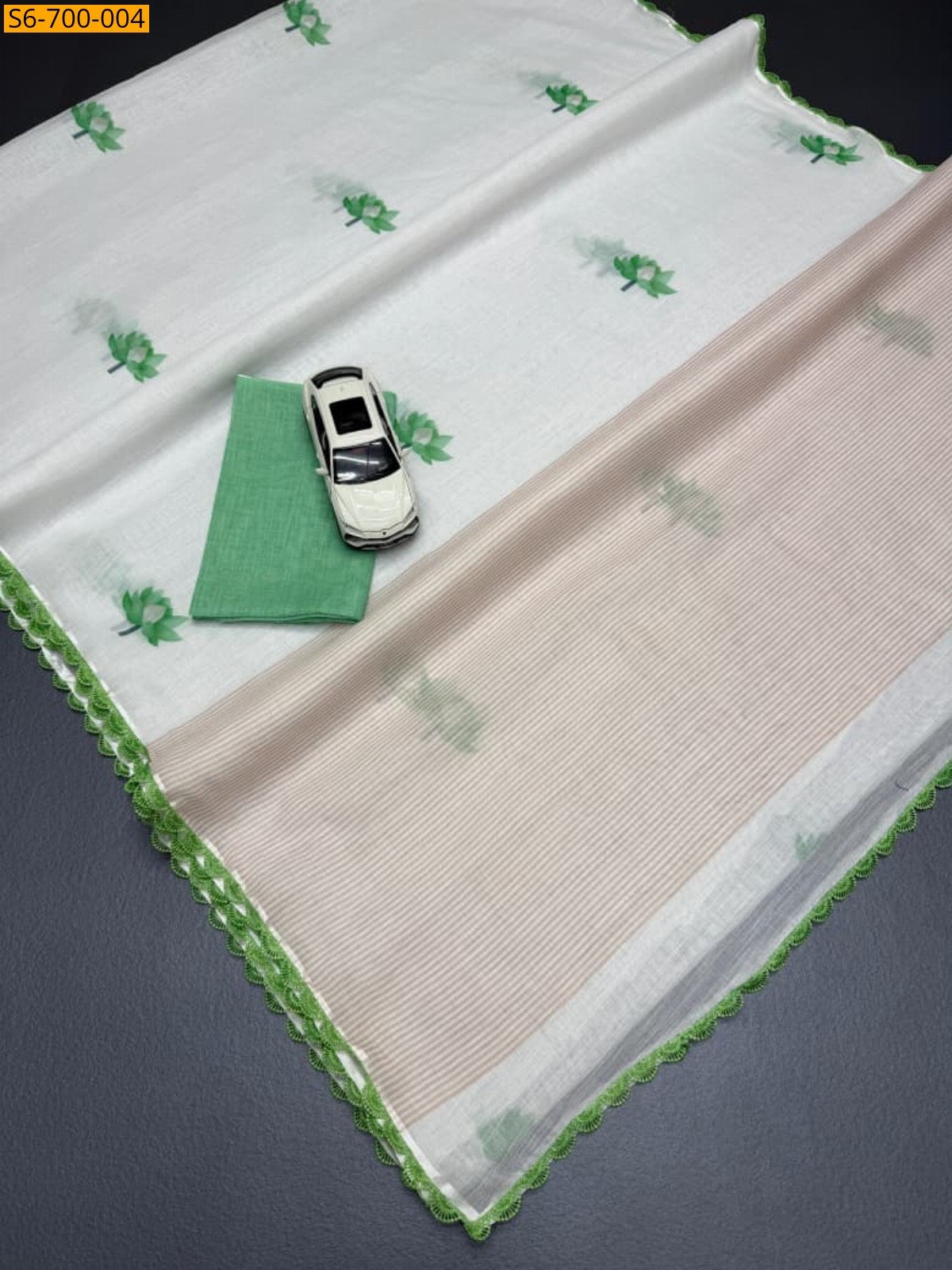 Green Plain Soft Linen  Saree
