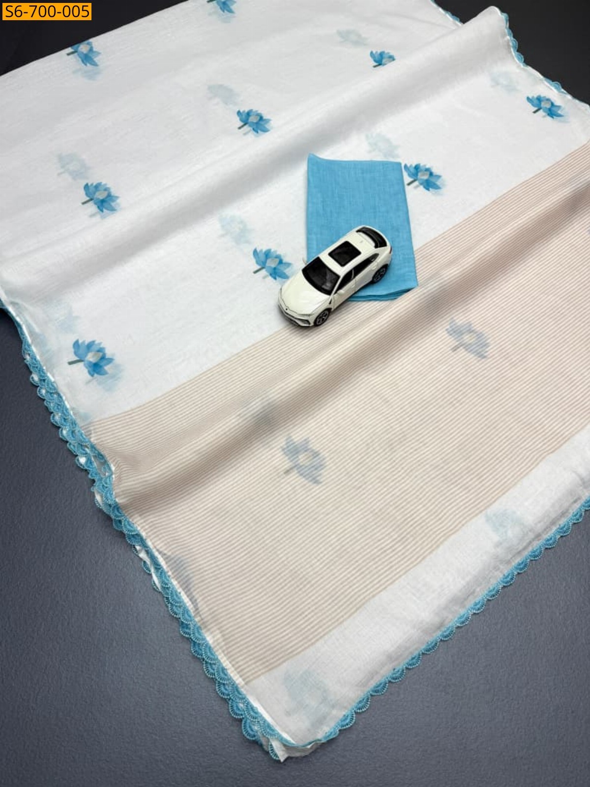 Blue Plain Soft Linen  Saree