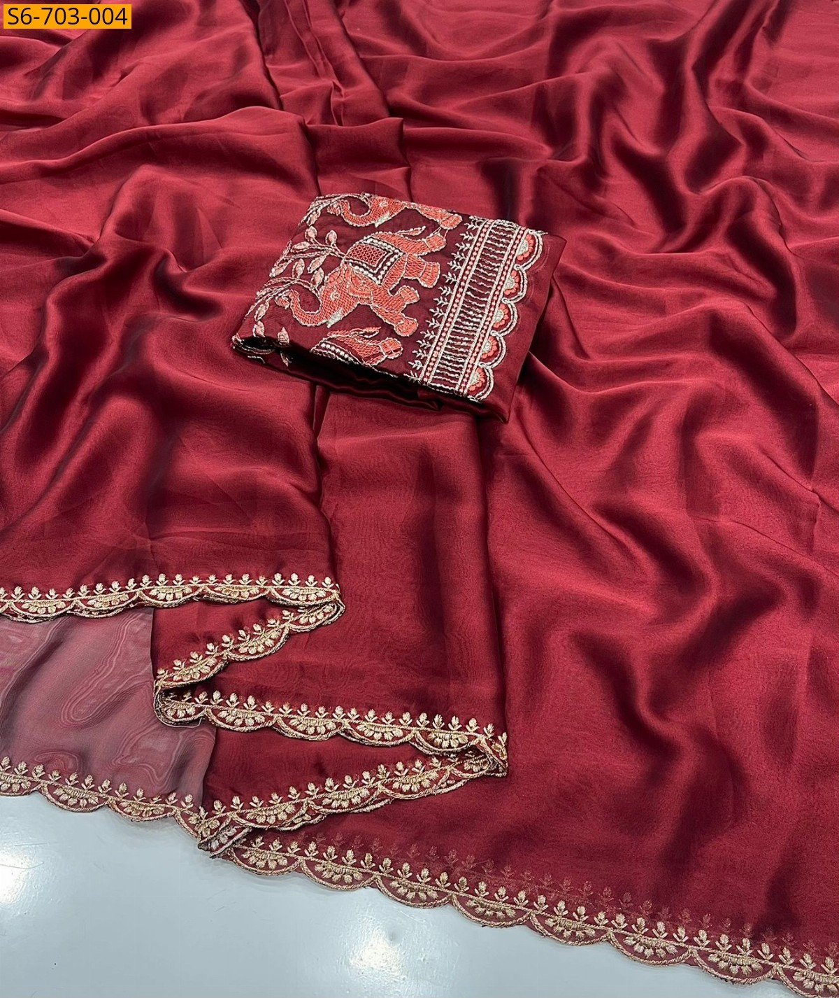 Red Rangoli silk Saree