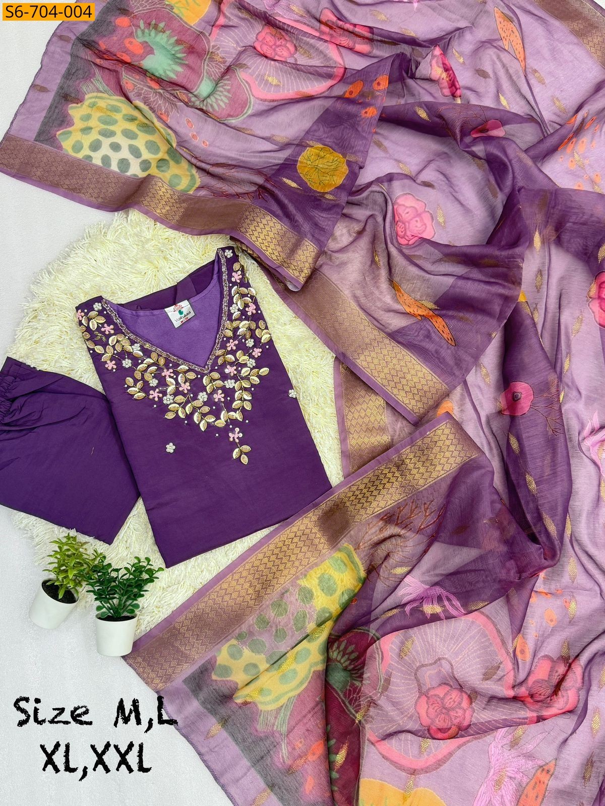 Magenta Roman Silk Kurti Pant Dupatta Set