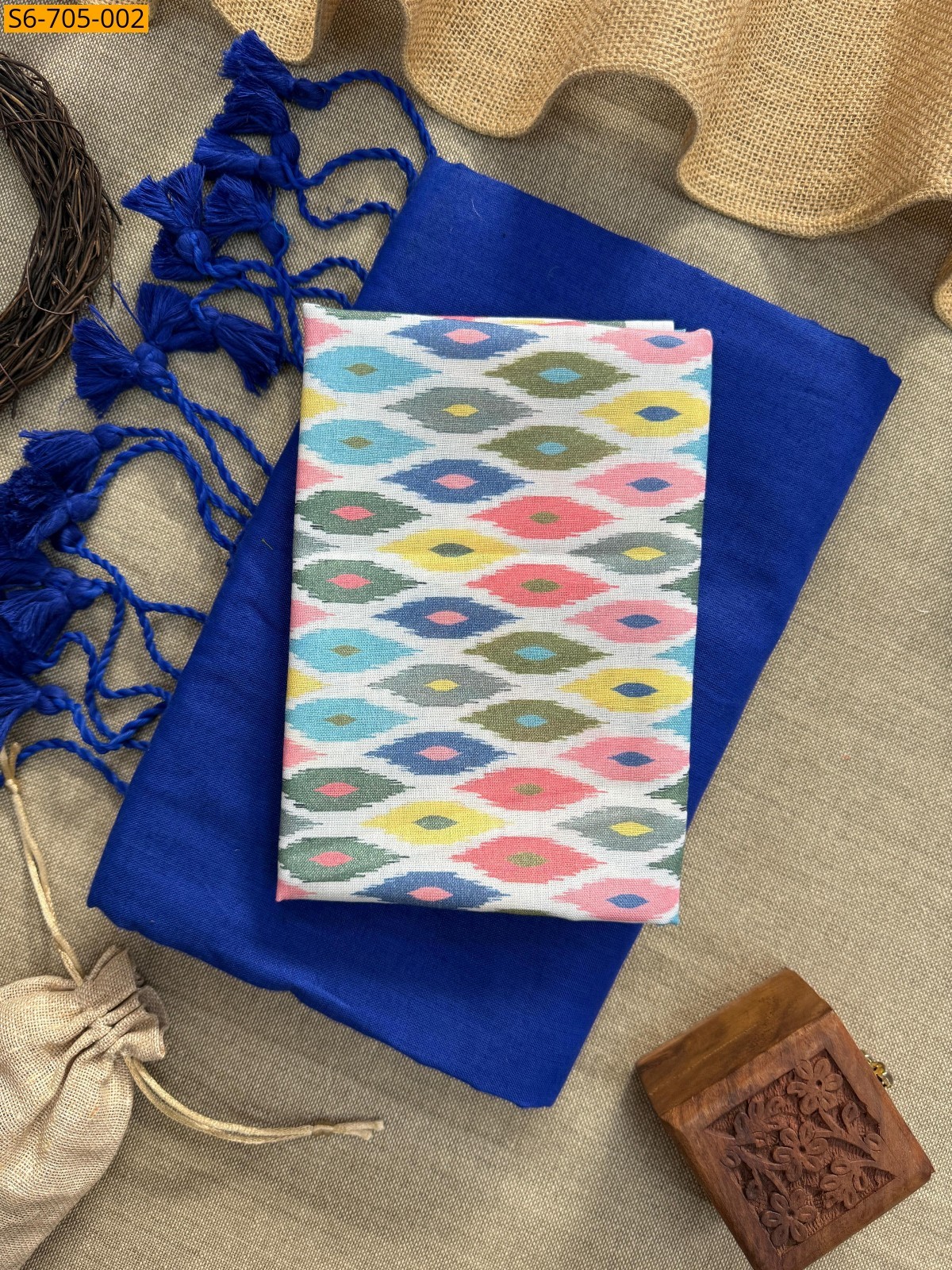 Blue Khadi Cotton Saree