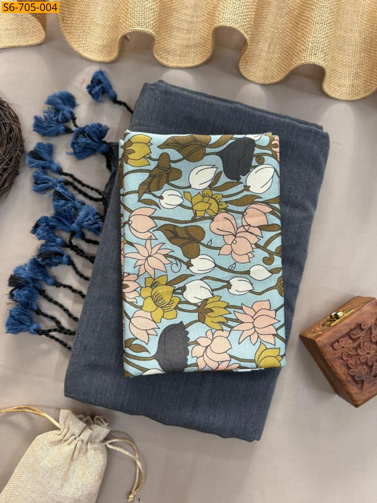 Gray Khadi Cotton Saree