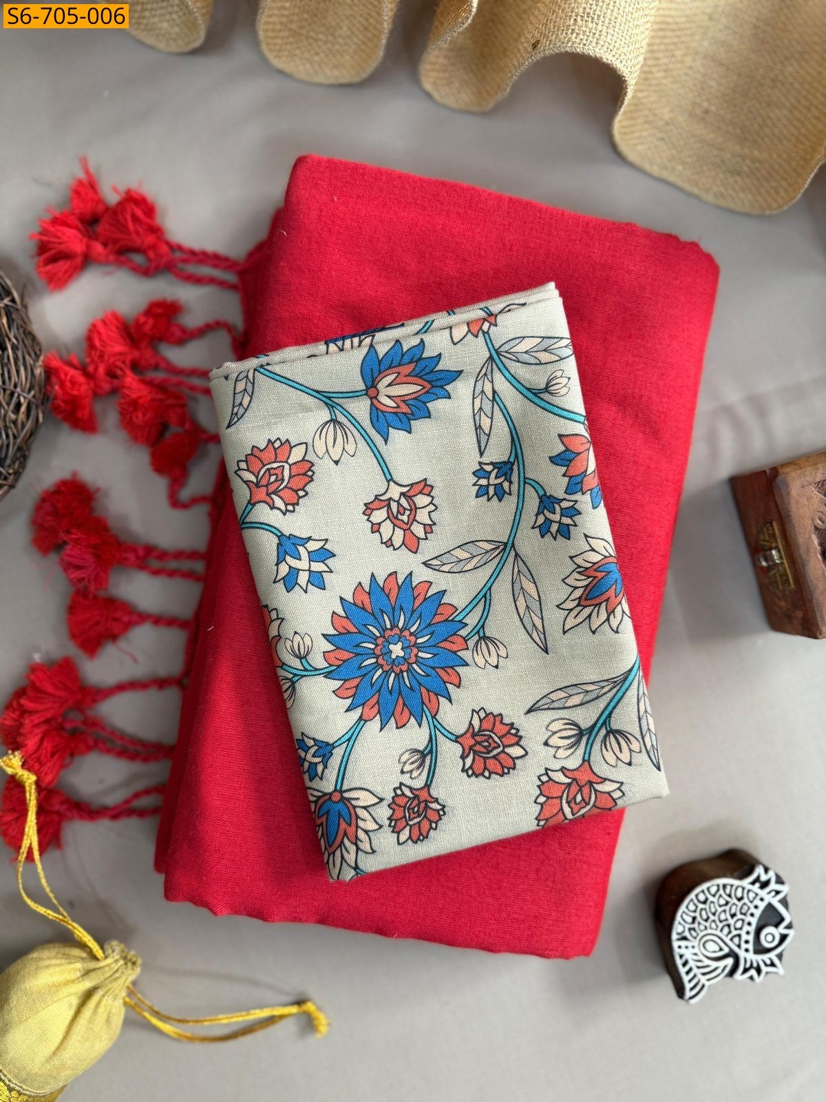 Khadi Cotton Saree - Orange