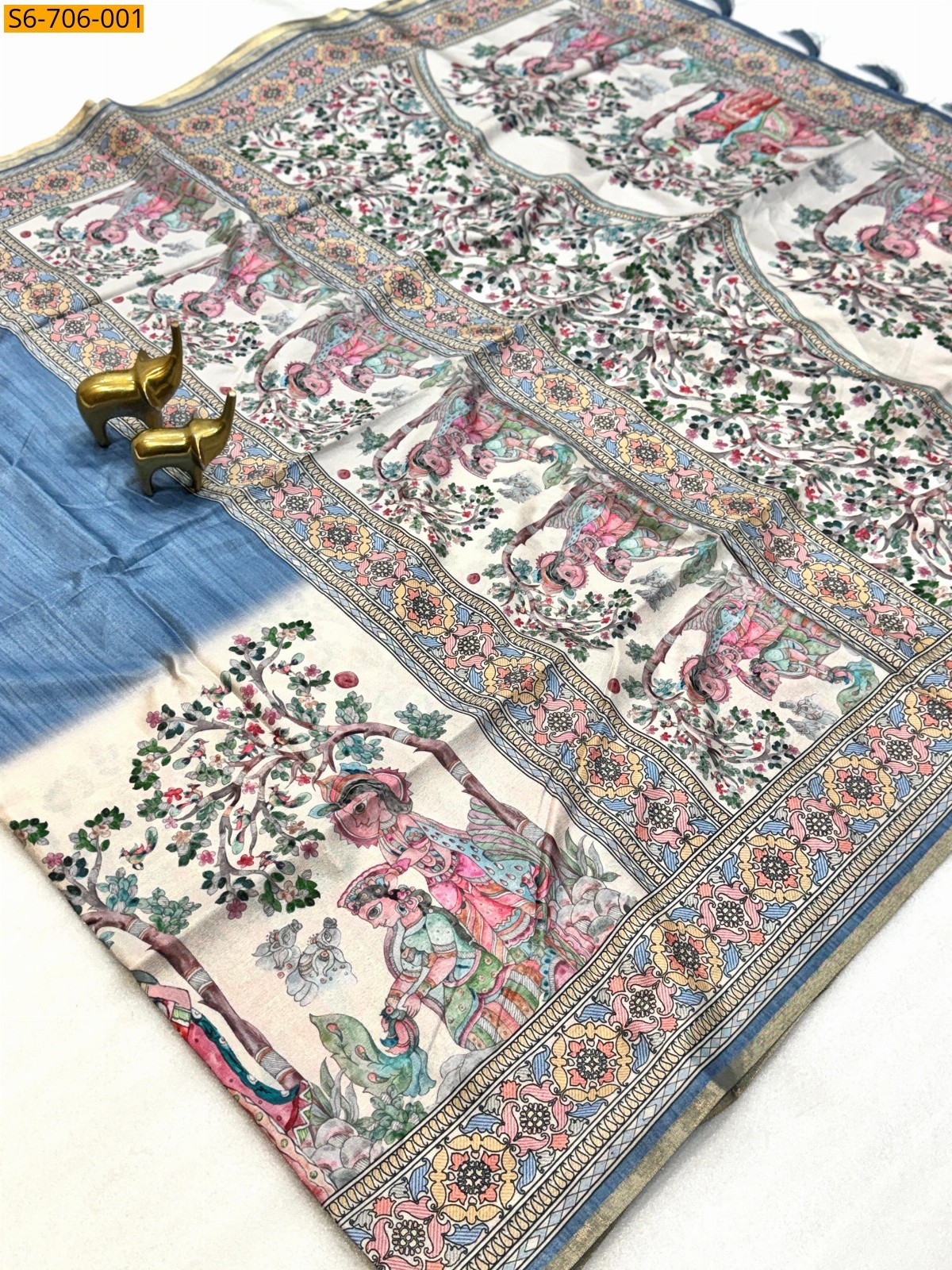 Blue Soft Cotton Tussar Silk Saree