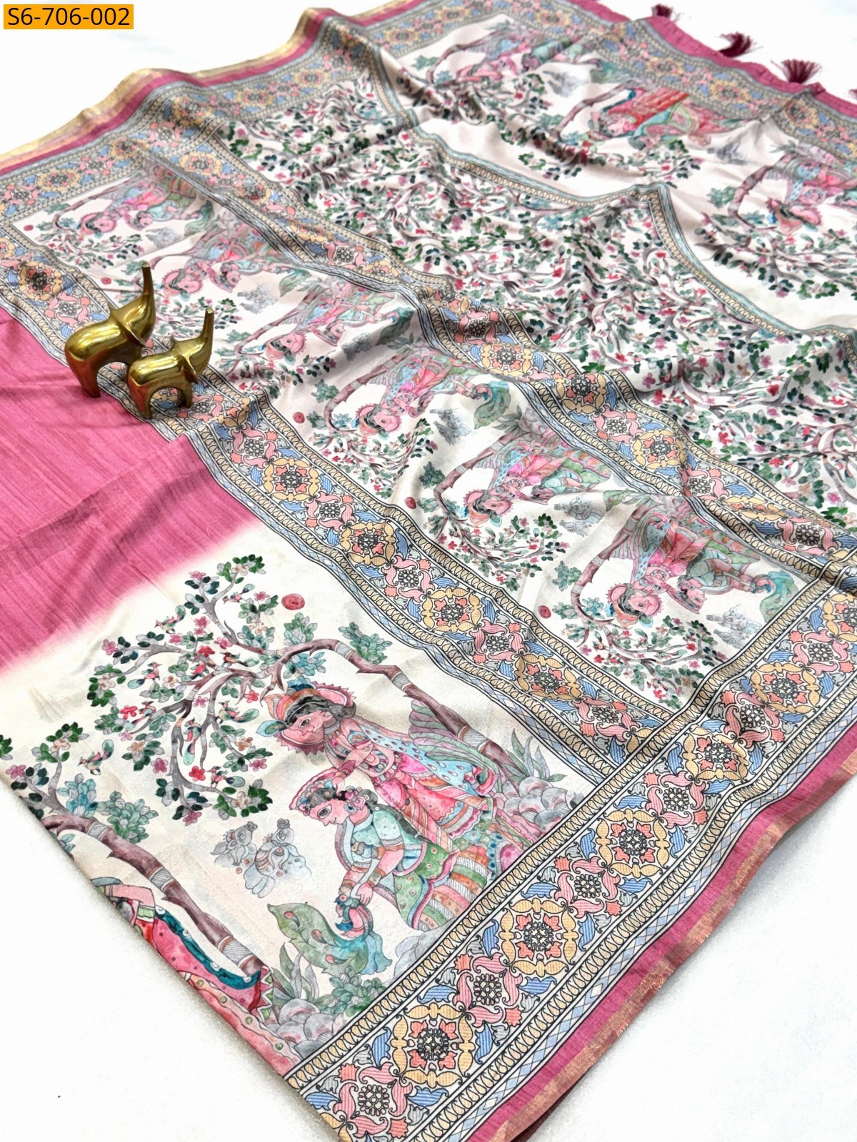 Pink Soft Cotton Tussar Silk Saree